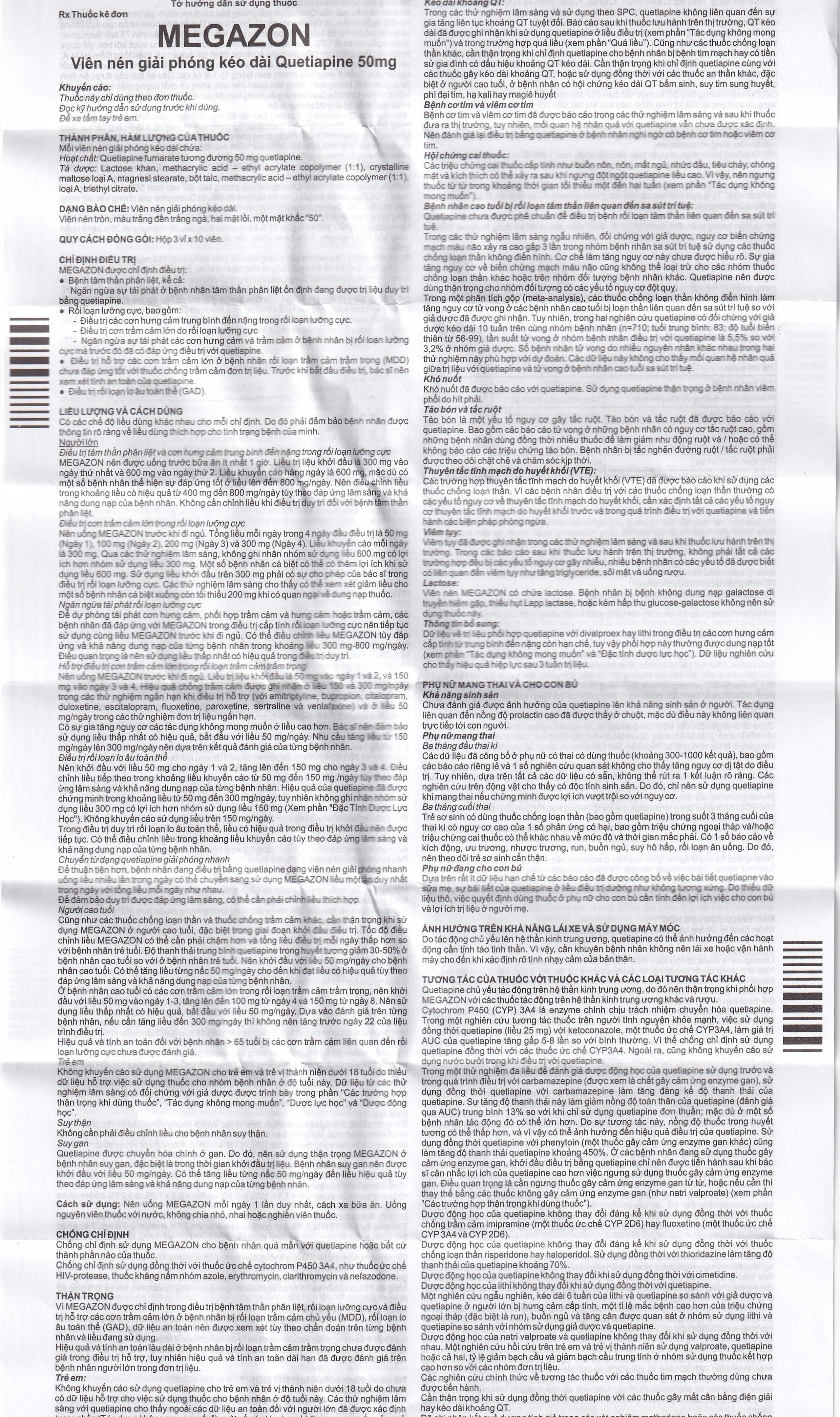 Thuốc Megazon 50mg prolonged-release tablets Pharmathen điều trị tâm thần phân liệt (3 vỉ x 10 viên)