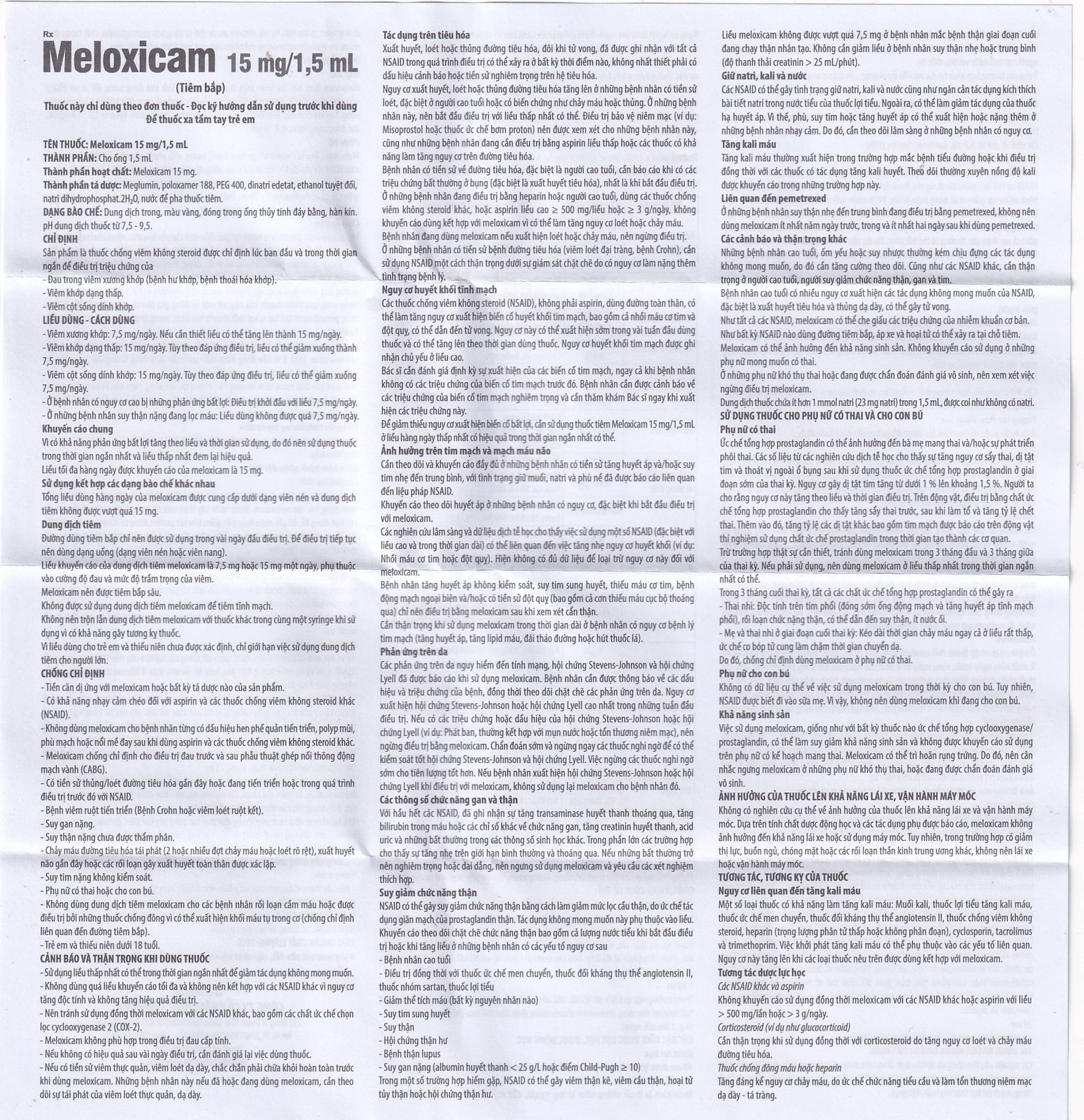 Dung dịch tiêm Meloxicam 15mg/1.5ml Danapha điều trị đau viêm xương khớp (10 ống)