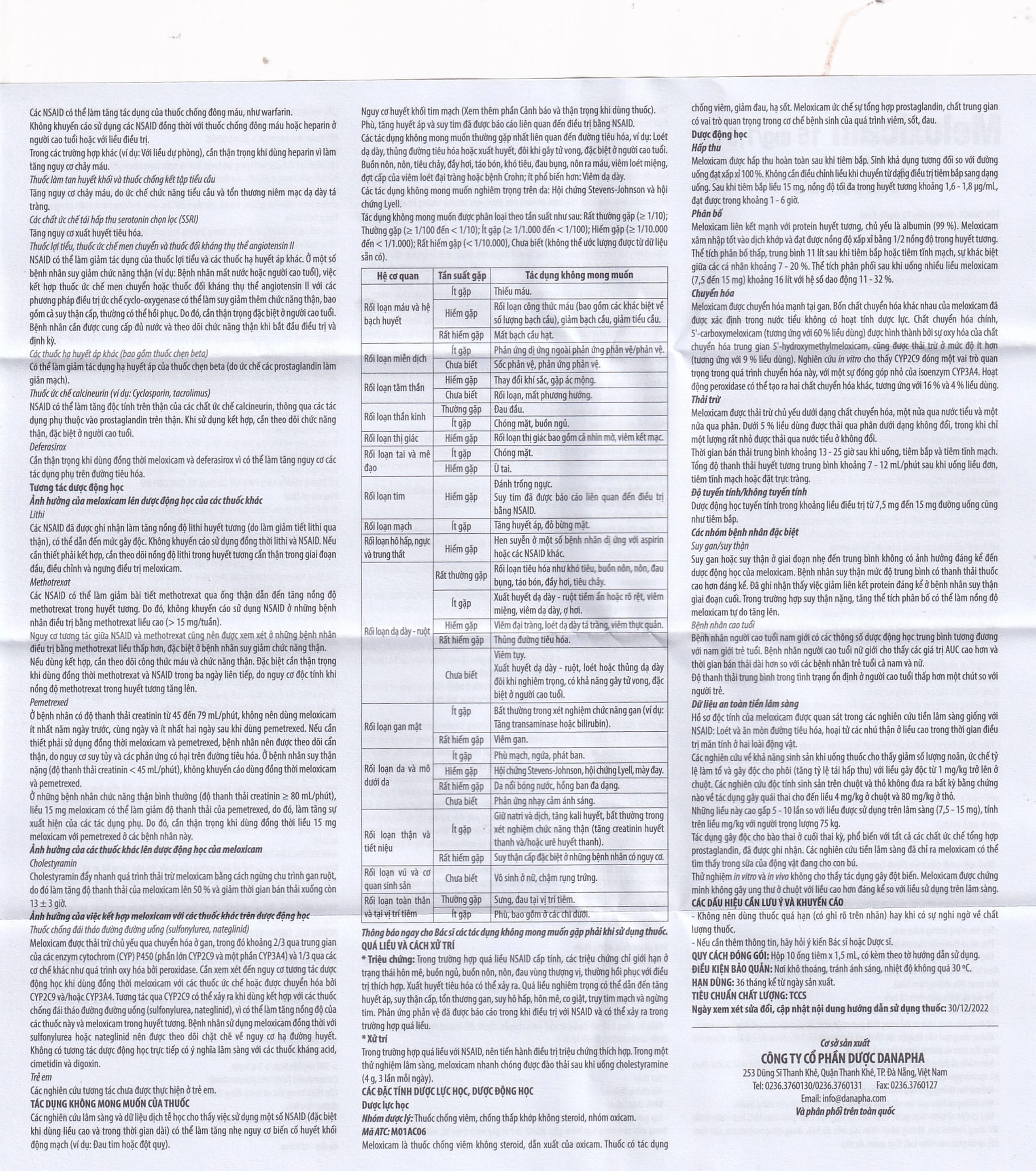 Dung dịch tiêm Meloxicam 15mg/1.5ml Danapha điều trị đau viêm xương khớp (10 ống)
