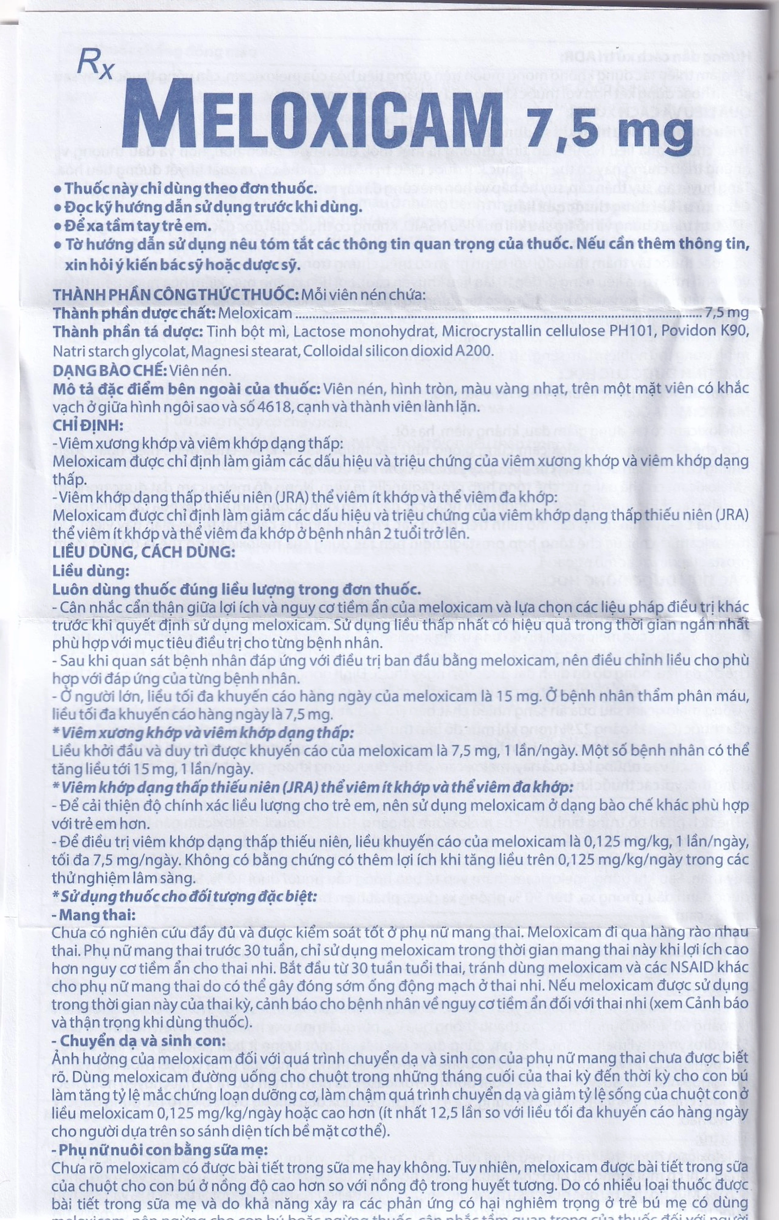 Thuốc Meloxicam 7.5mg điều trị viêm xương khớp, viêm cột sống (2 vỉ x 10 viên)