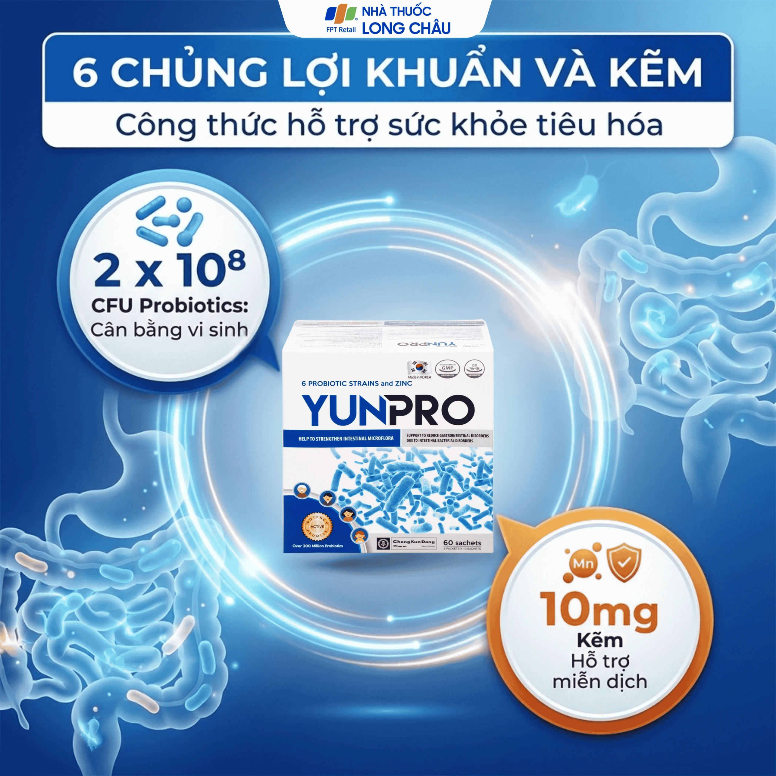 Men vi sinh bổ sung lợi khuẩn đường ruột Yunpro (60 gói x 2g) 3