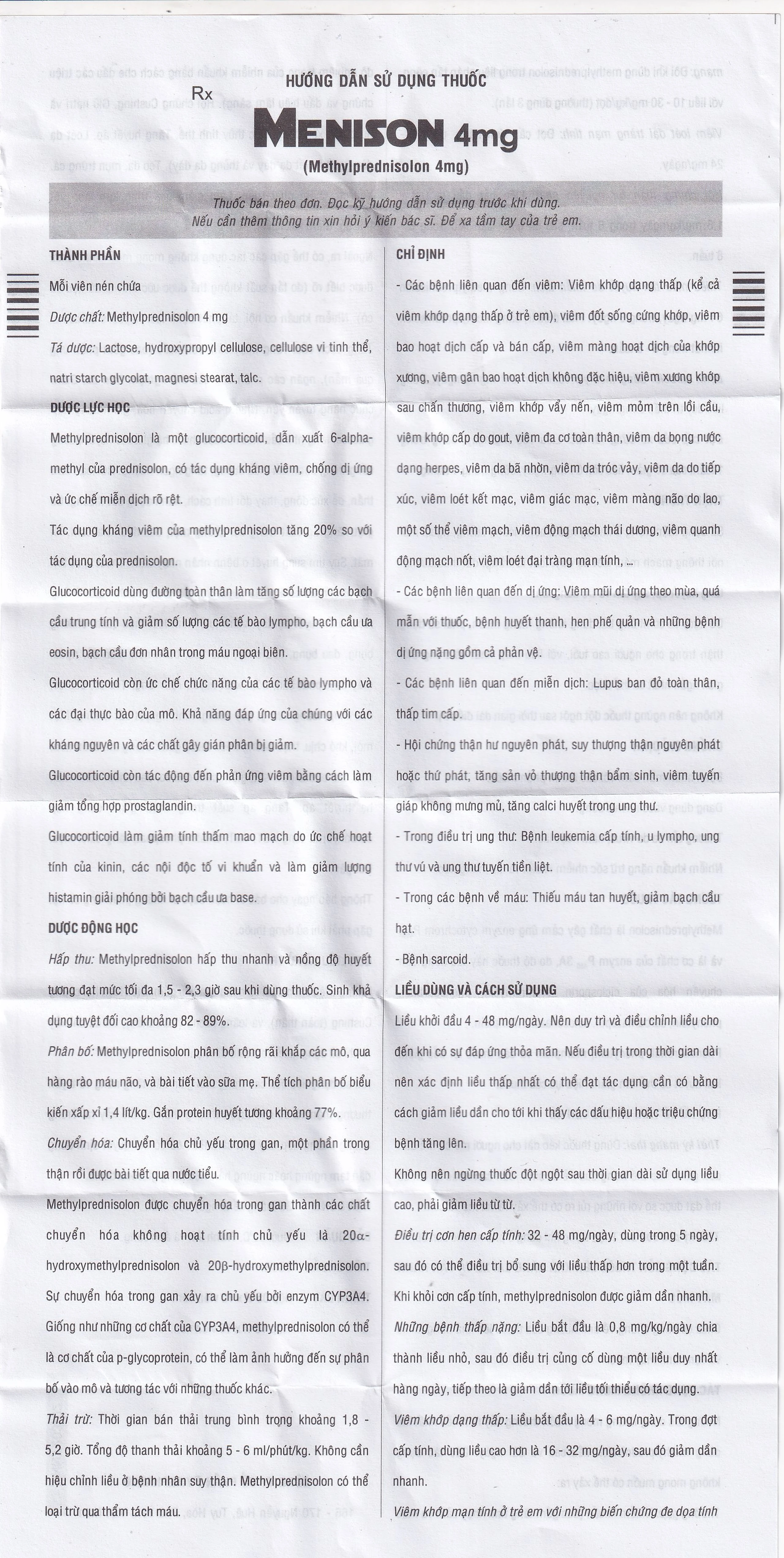 Thuốc Menison 4mg Pymepharco điều trị các bệnh liên quan đến viêm, dị ứng, miễn dịch (5 vỉ x 10 viên)