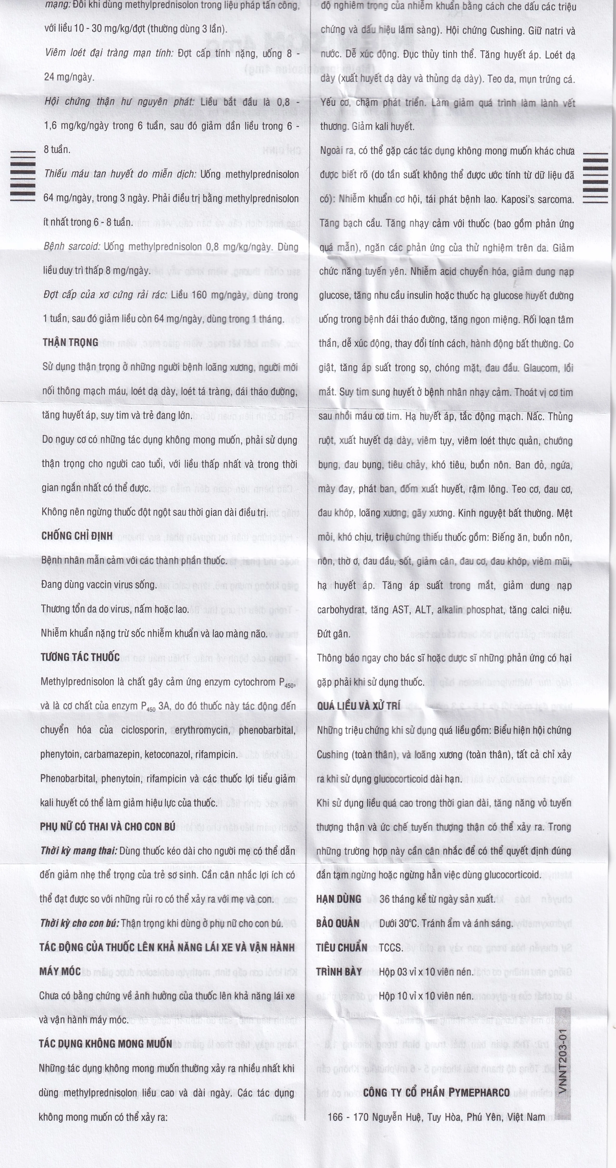 Thuốc Menison 4mg Pymepharco điều trị rối loạn nội tiết, viêm khớp, bệnh collagen (3 vỉ x 10 viên)