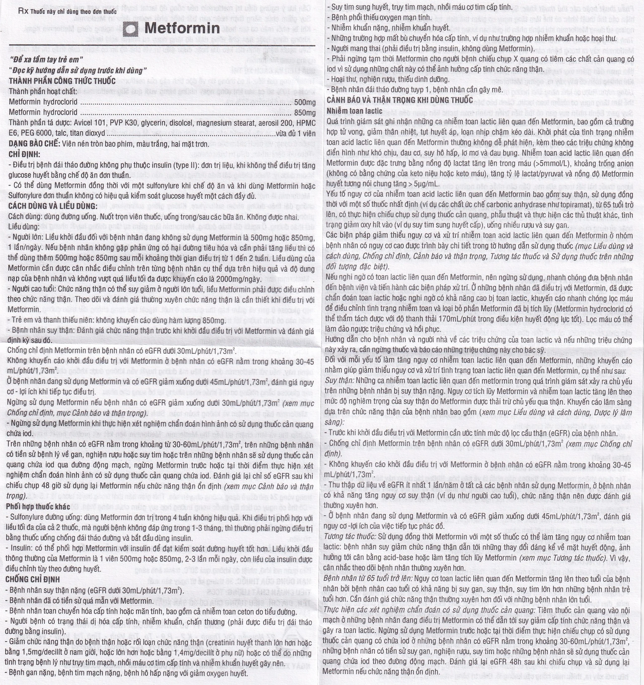 Thuốc Metformin 500mg TV Pharm điều trị đái tháo đường (10 vỉ x 10 viên)