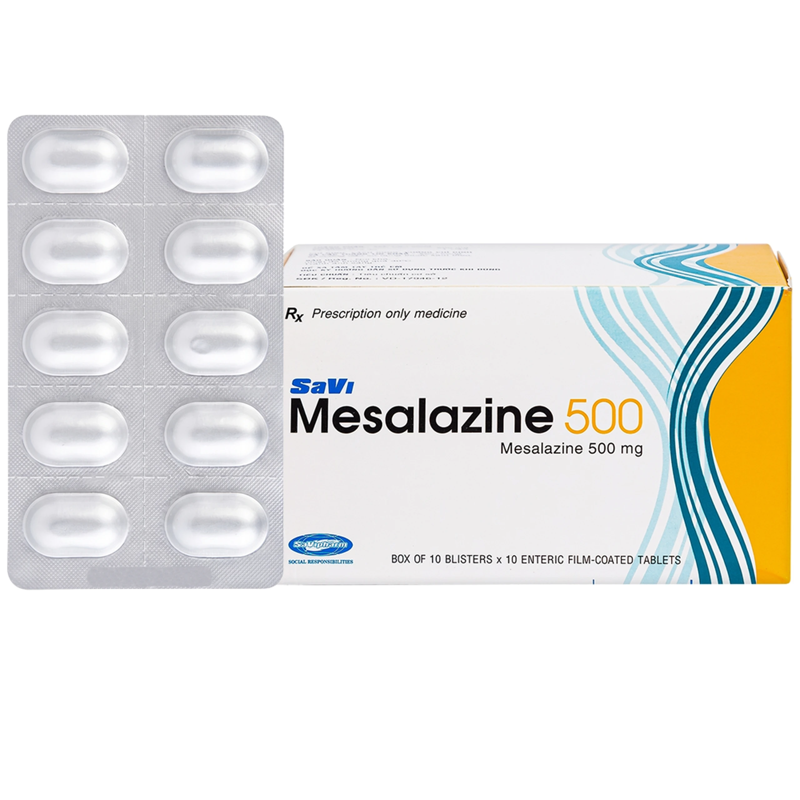 Thuốc Mesalazine 500mg SaviPharm điều trị viêm loét đại tràng (10 vỉ x 10 viên) 1