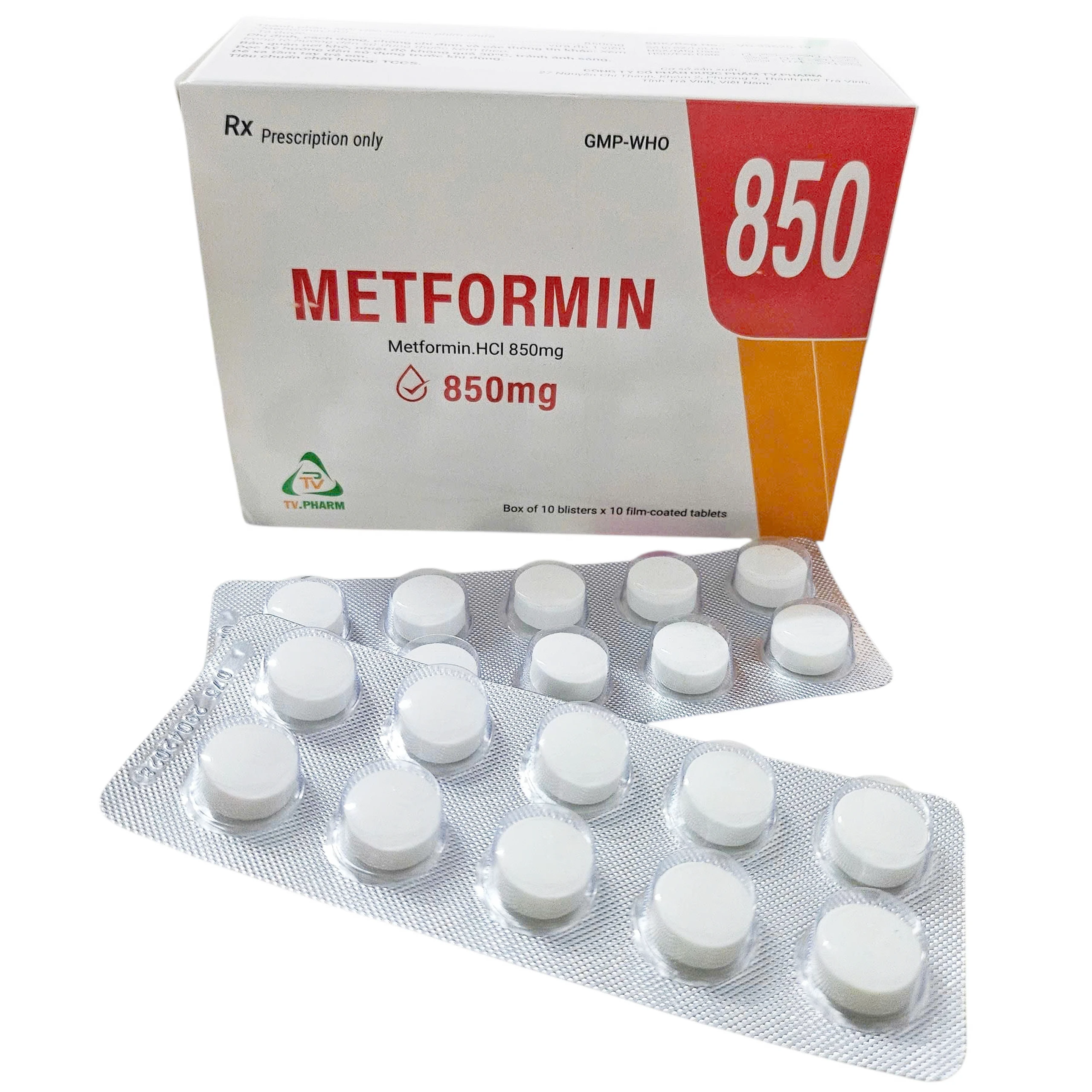 Thuốc Metformin 850mg TV.Pharm điều trị bệnh đái tháo đường (10 vỉ x 10 viên)