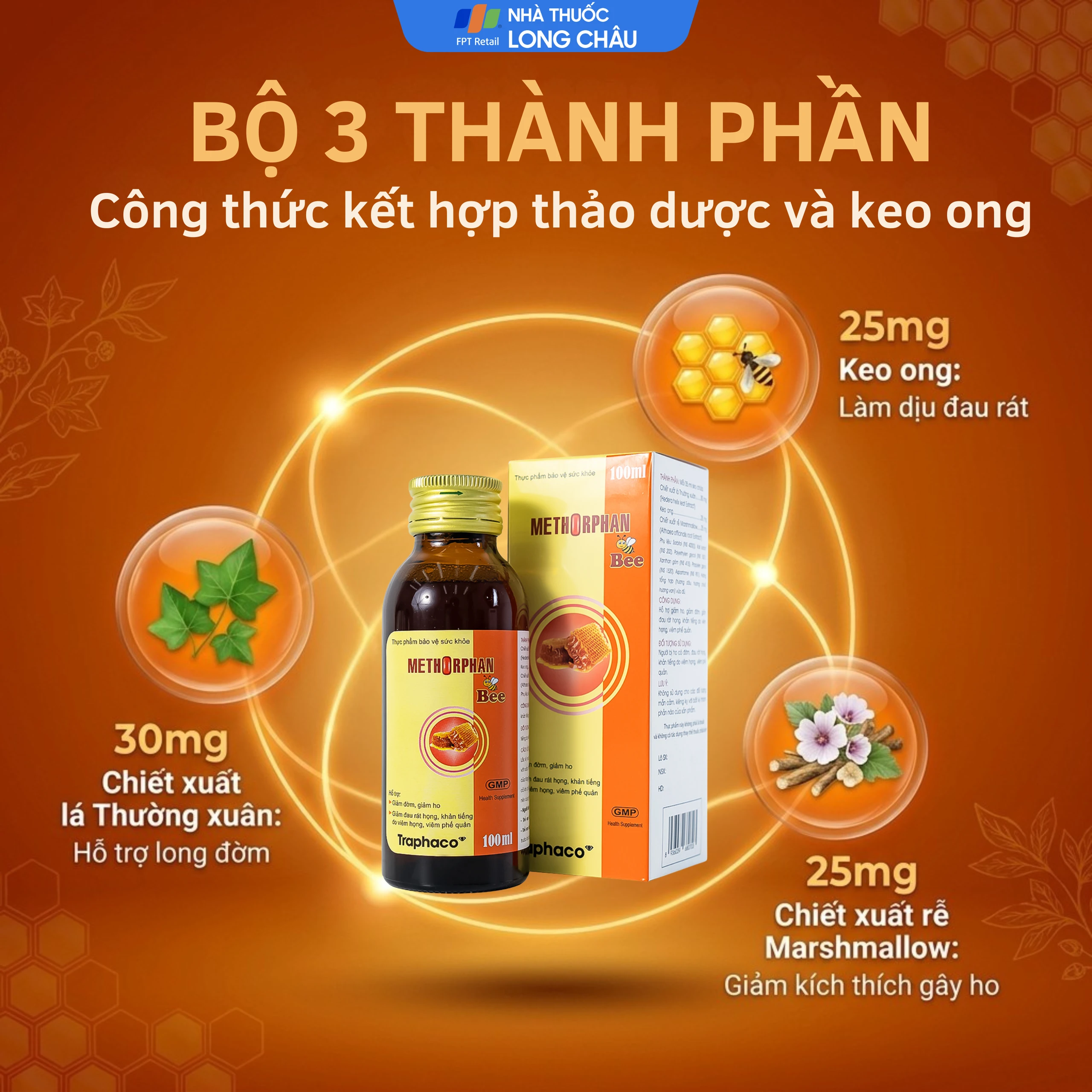 Siro hỗ trợ giảm ho Methorphan Bee Traphaco (100ml) 3