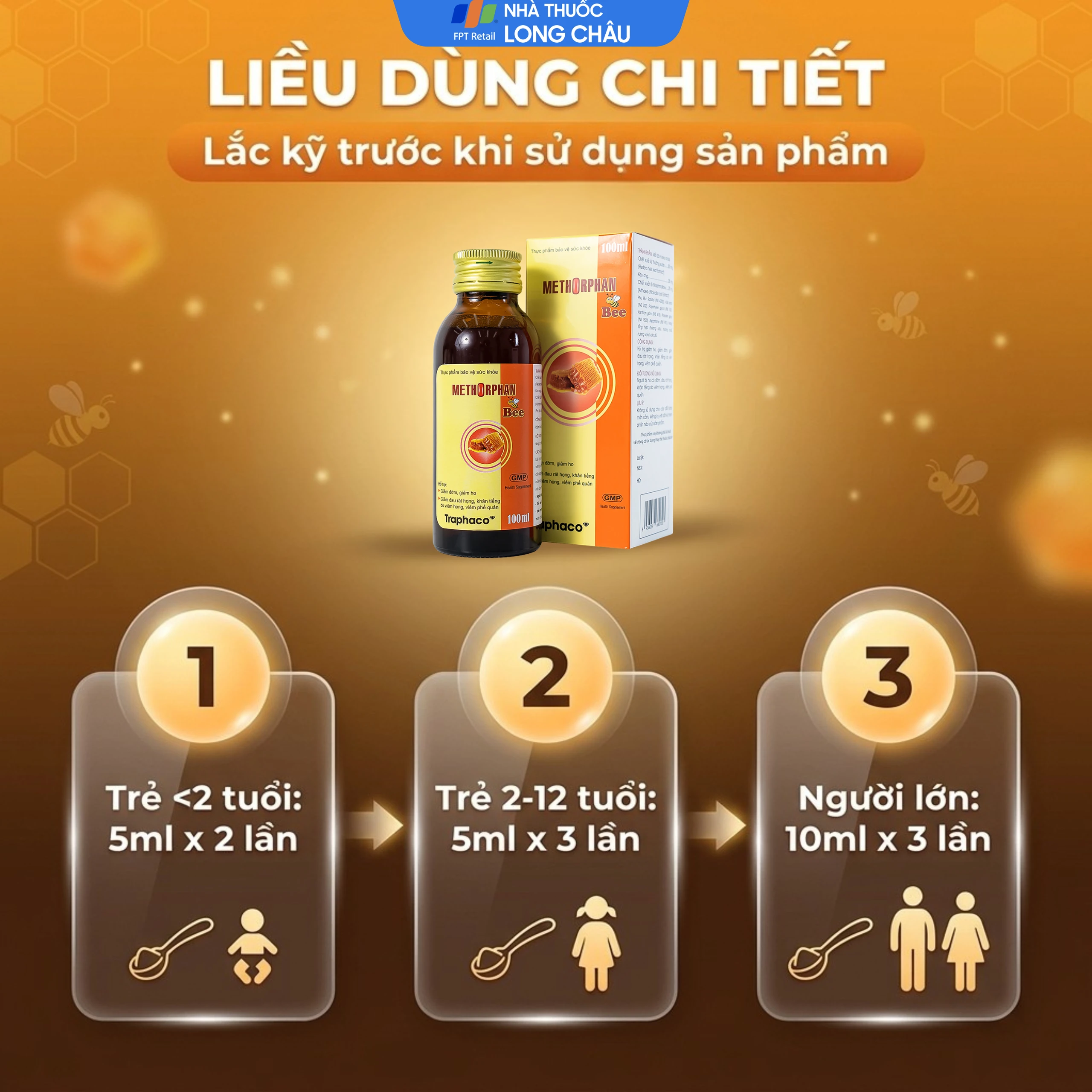 Siro hỗ trợ giảm ho Methorphan Bee Traphaco (100ml) 5