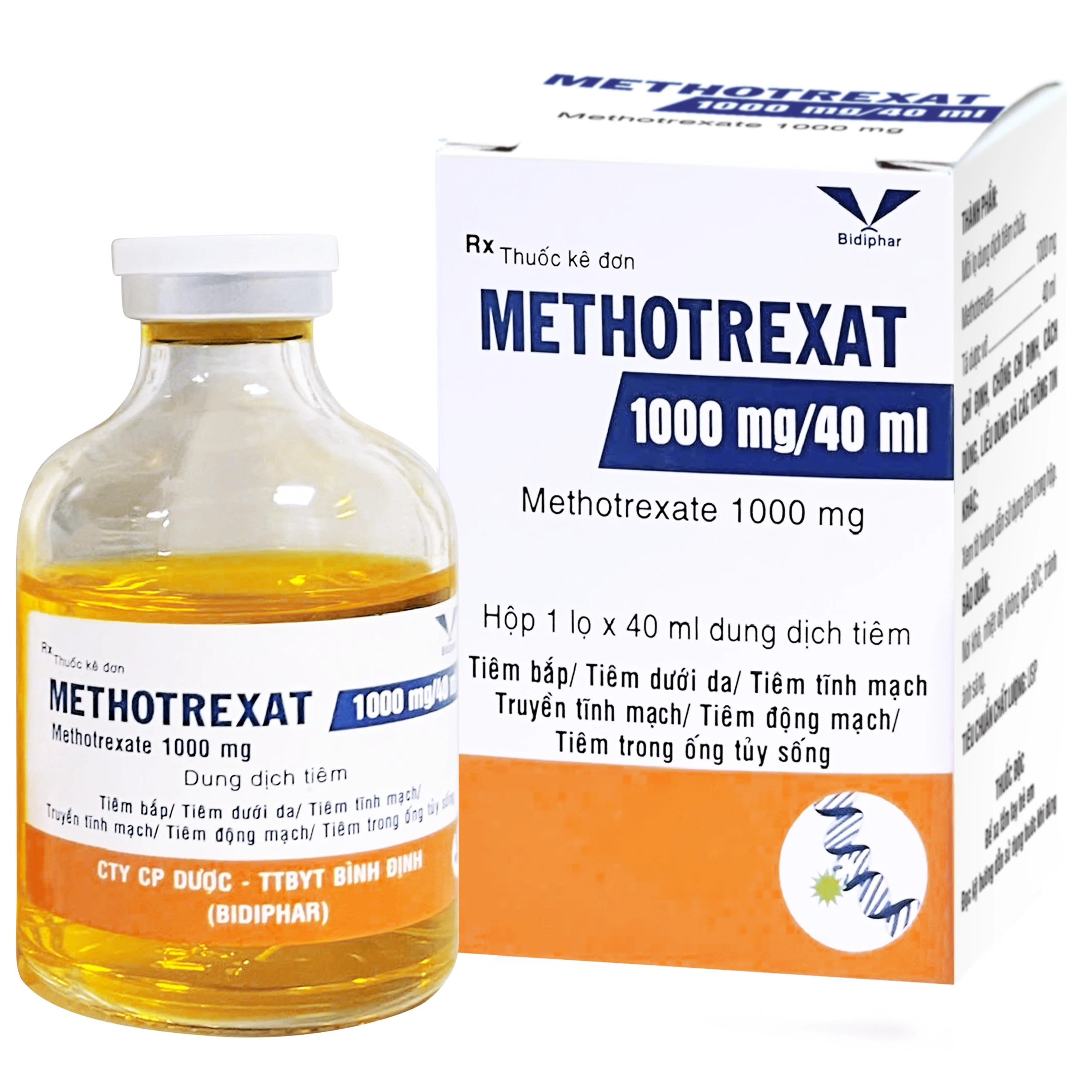 Thuốc Methotrexat 1000mg Điều trị ung thư màng đệm, ung thư vú, ung thư buồng trứng, ung thư cổ tử cung - Bệnh bạch cầu cấp dòng lympho - Bệnh vẩy nến, viêm khớp Hộp 40ml