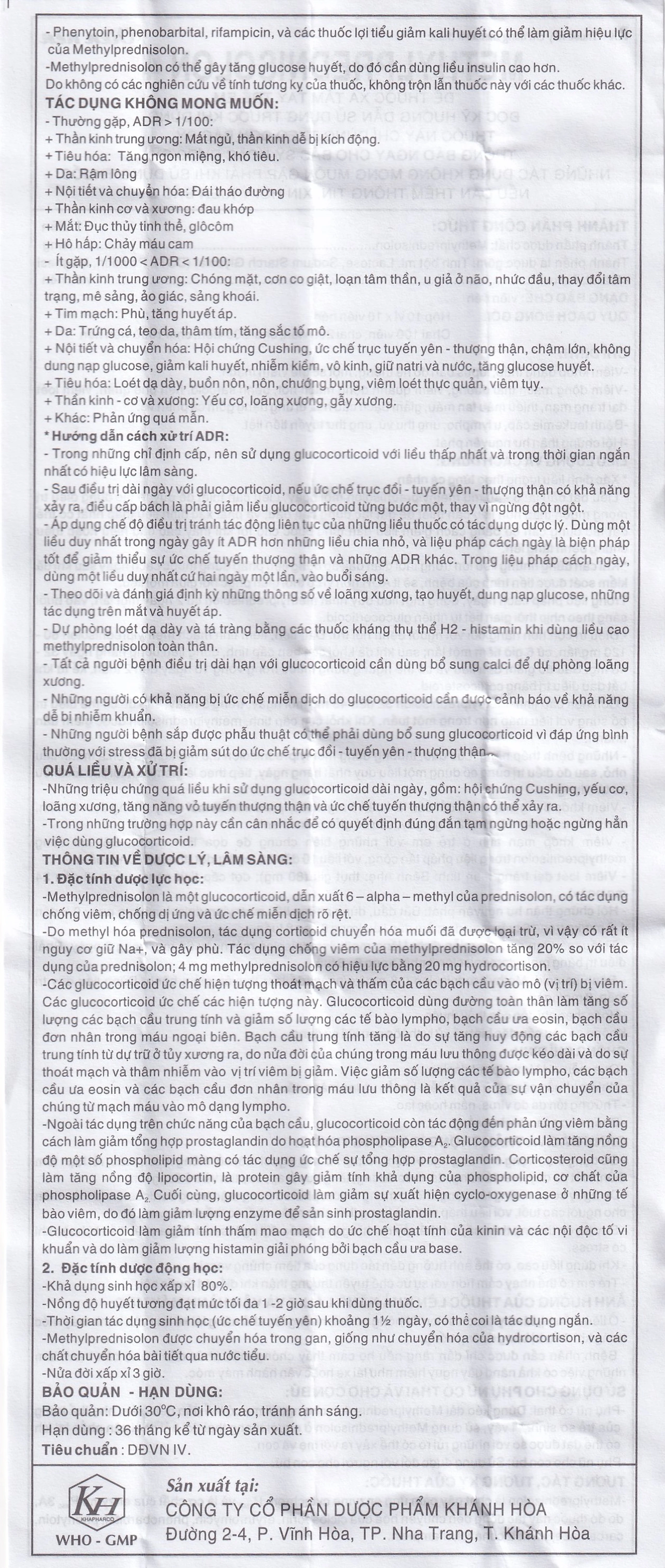 Thuốc Methylprednisolon 4 Khapharco kháng viêm, điều trị viêm khớp dạng thấp, lupus ban đỏ hệ thống (10 vỉ x 10 viên)