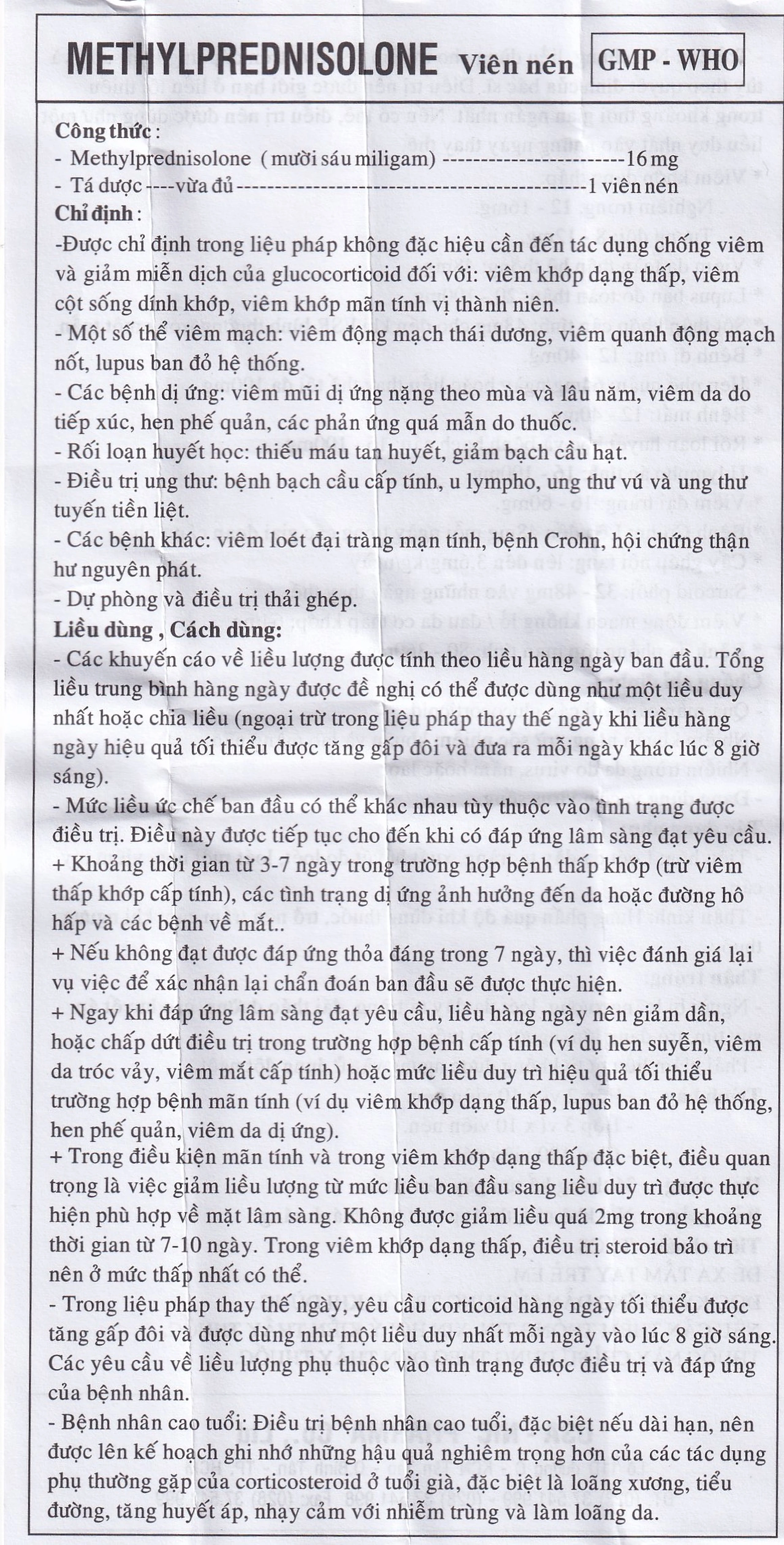Thuốc Methylprednisolone 16mg Usa - Nic Pharma kháng viêm và ức chế miễn dịch, chống dị ứng (3 vỉ x 10 viên)
