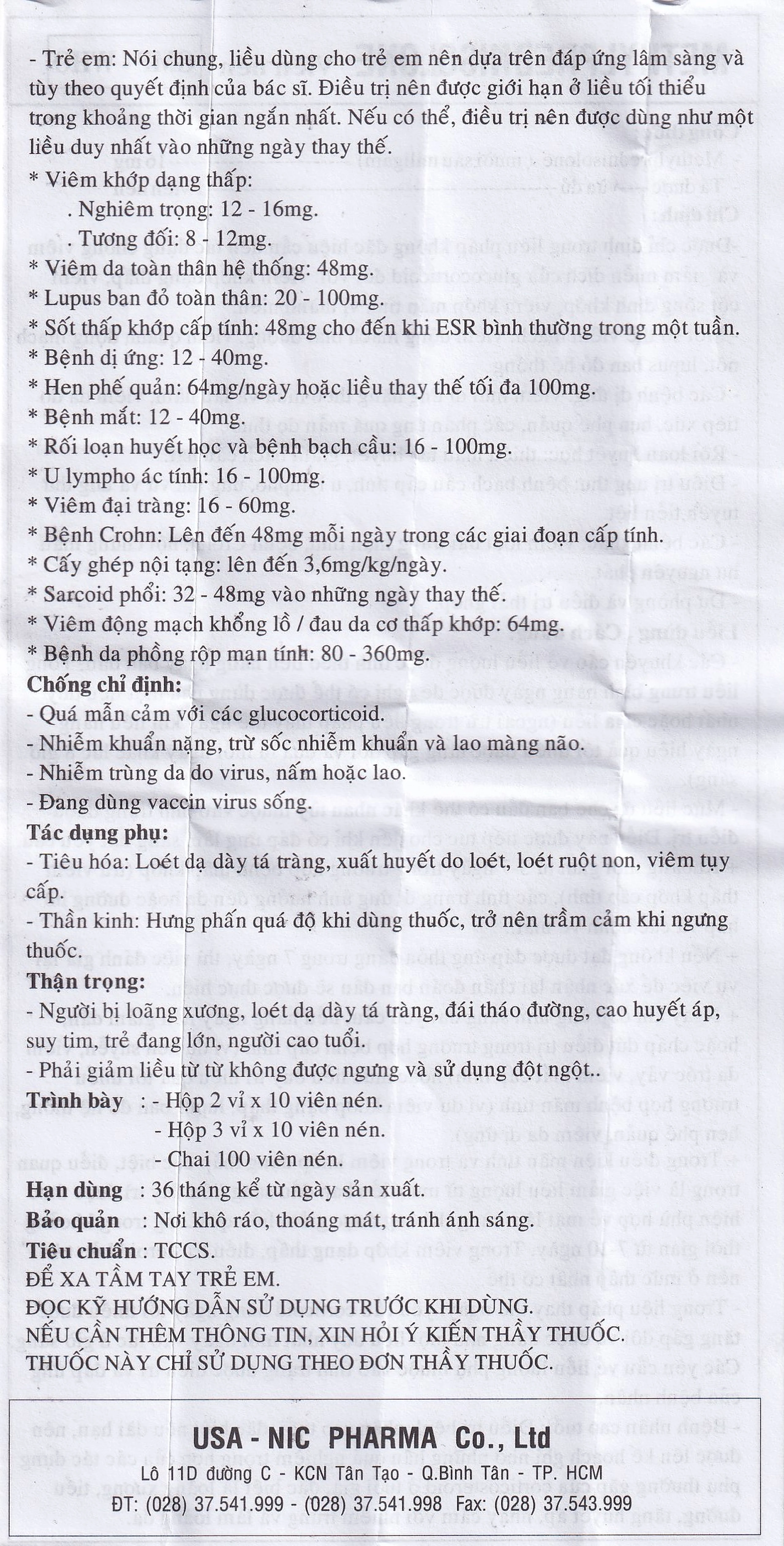 Thuốc Methylprednisolone 16mg Usa - Nic Pharma kháng viêm và ức chế miễn dịch, chống dị ứng (3 vỉ x 10 viên)