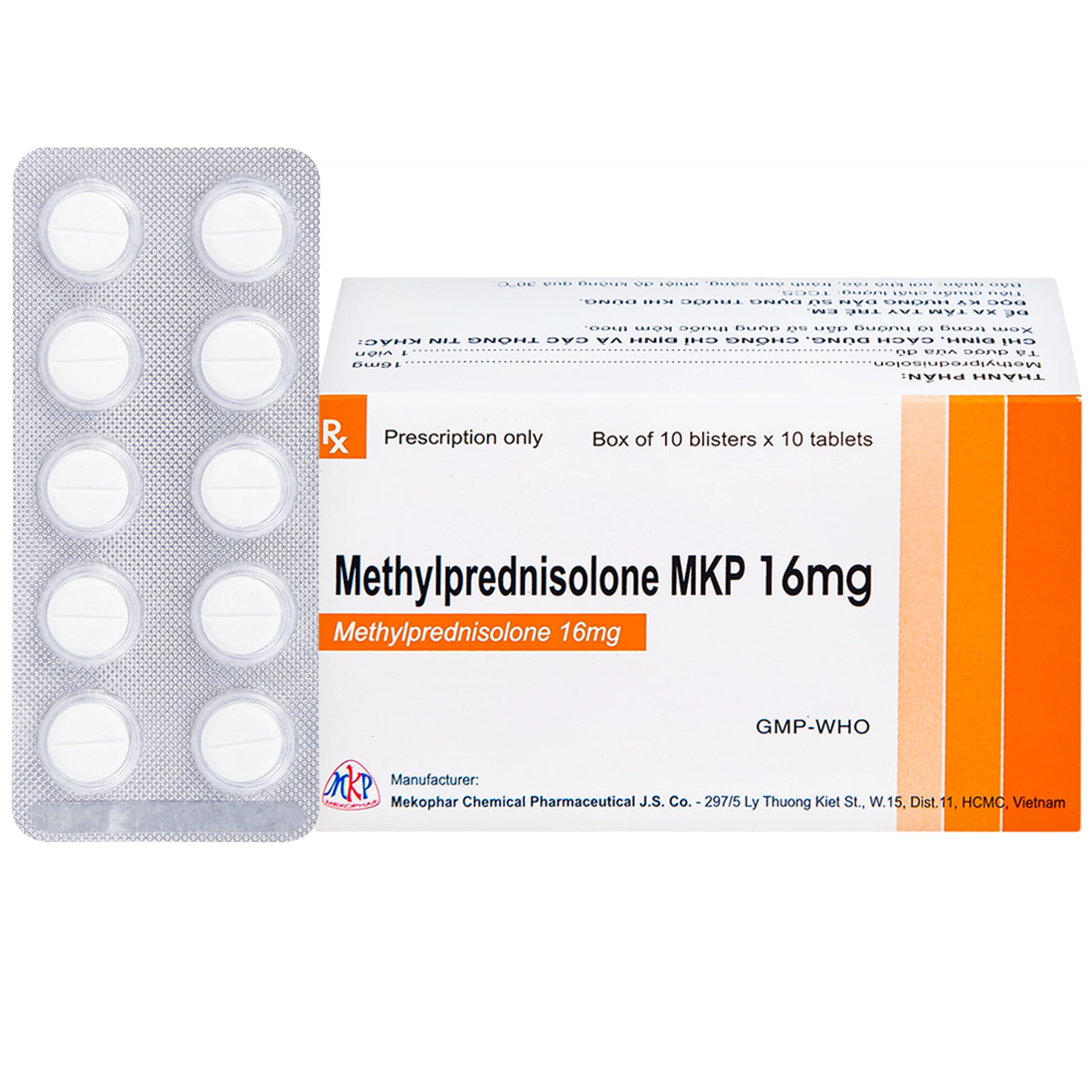 Thuốc Methylprednisolone MKP 16mg Mekophar kháng viêm, điều trị rối loạn nội tiết, viêm khớp (10 vỉ x 10 viên)
