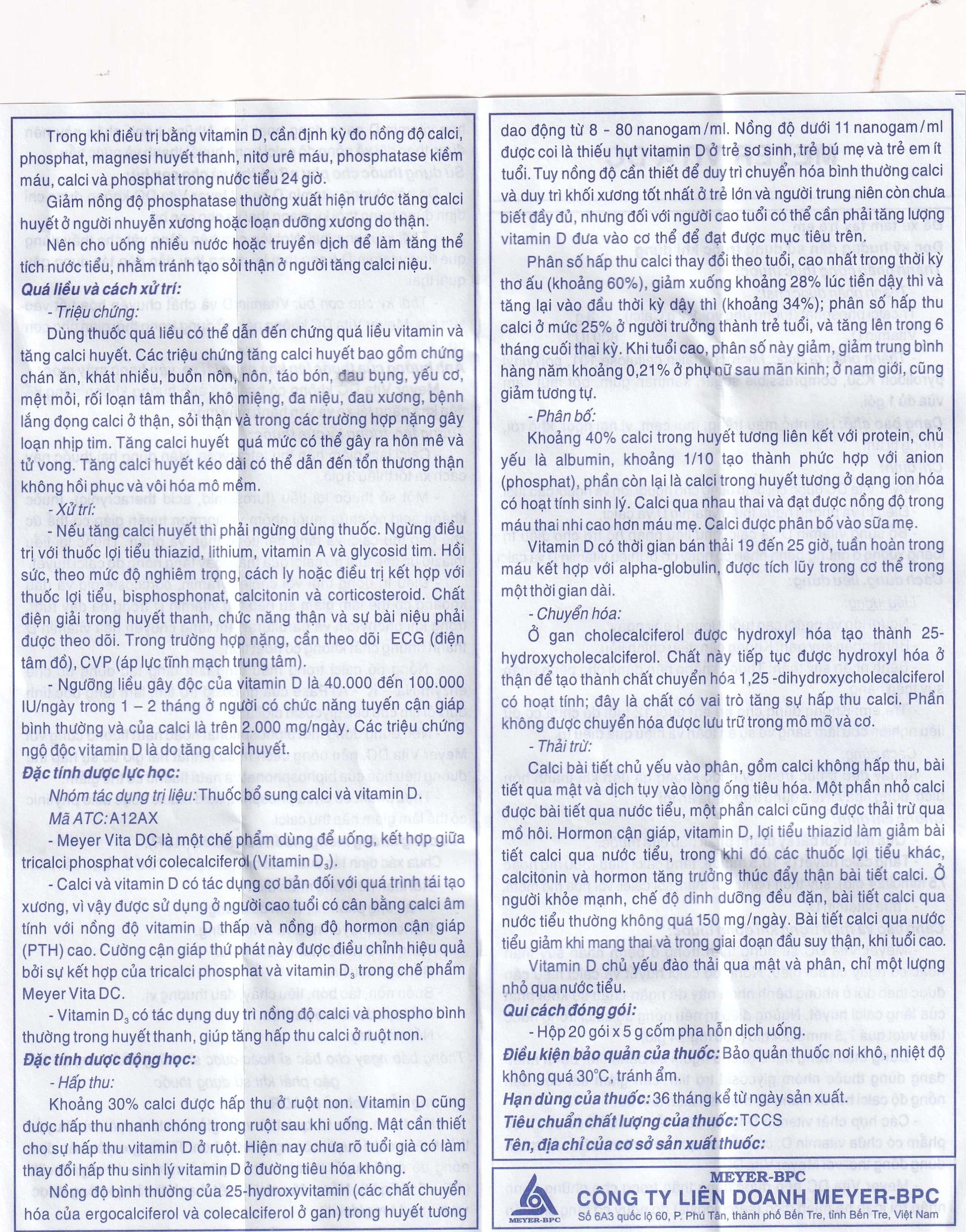 Cốm Pha Hỗn Dịch Uống Meyer Vita DC điều trị và phòng ngừa thiếu vitamin D và canxi, loãng xương (20 gói)