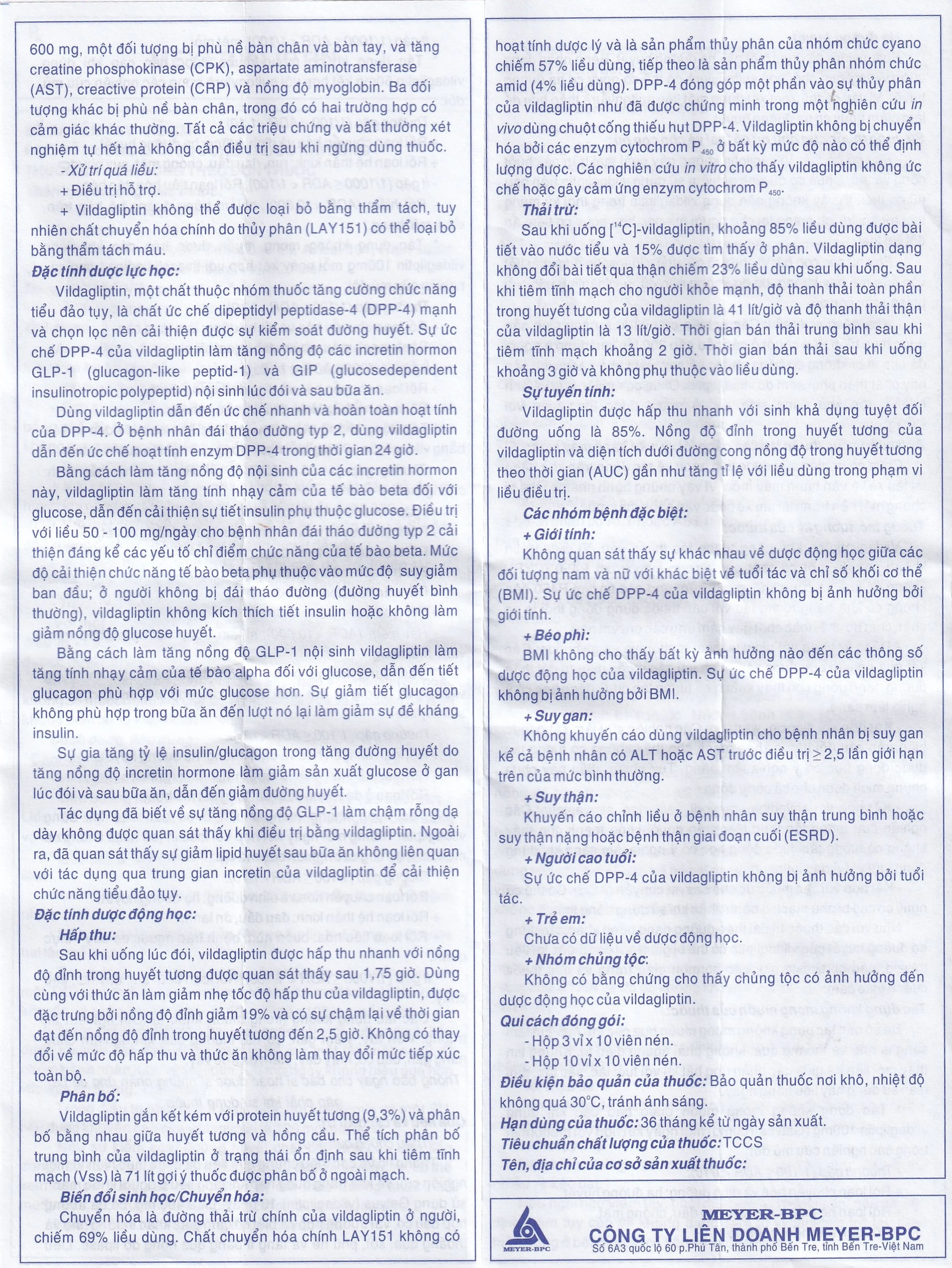 Viên nén Meyerviliptin 50mg Meyer-BPC hỗ trợ chế độ ăn kiêng, kiếm soát đường huyết (3 vỉ x 10 viên)