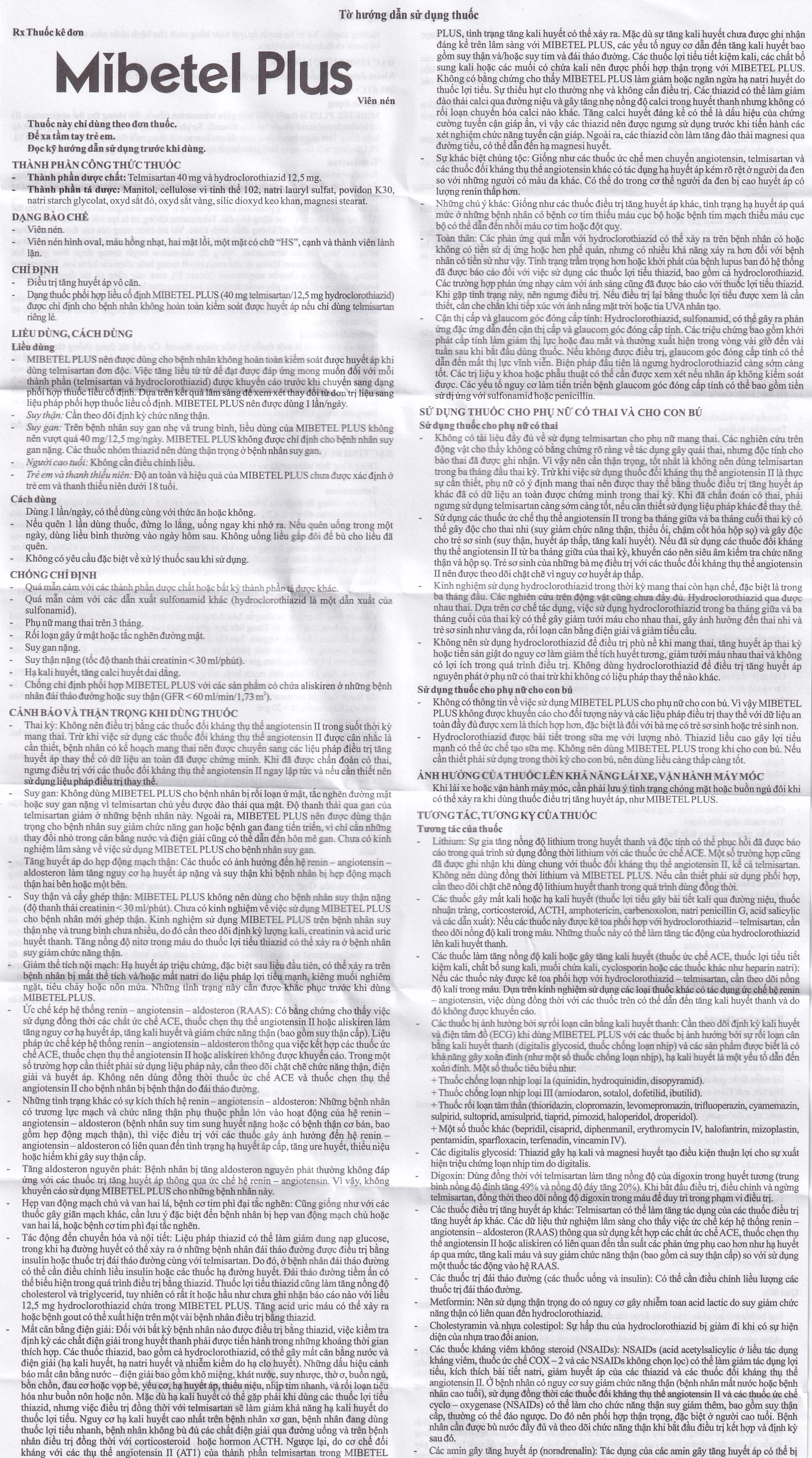 Viên nén Mibetel Plus Hasan điều trị tăng huyết áp vô căn (3 vỉ x 10 viên)
