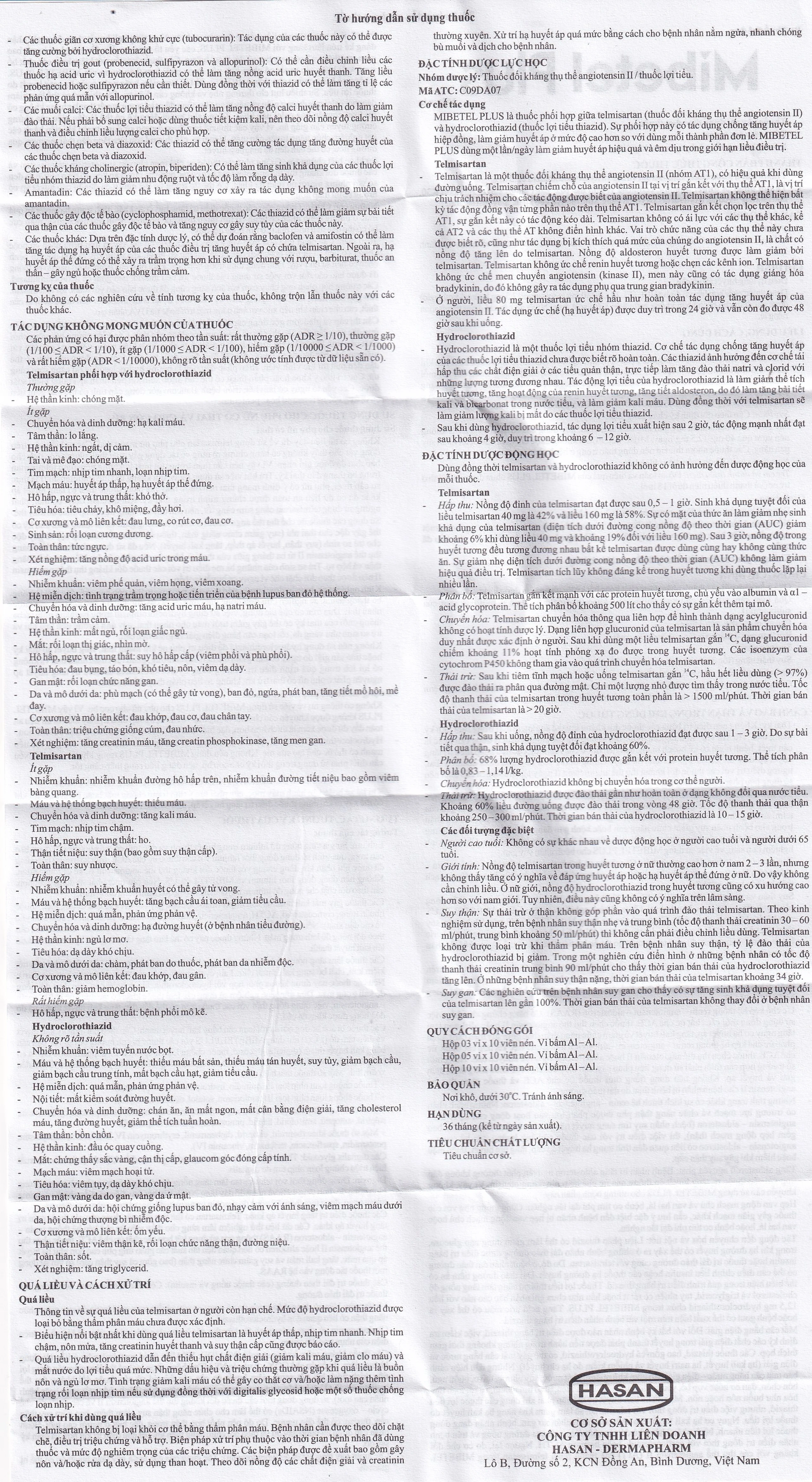 Viên nén Mibetel Plus Hasan điều trị tăng huyết áp vô căn (3 vỉ x 10 viên)