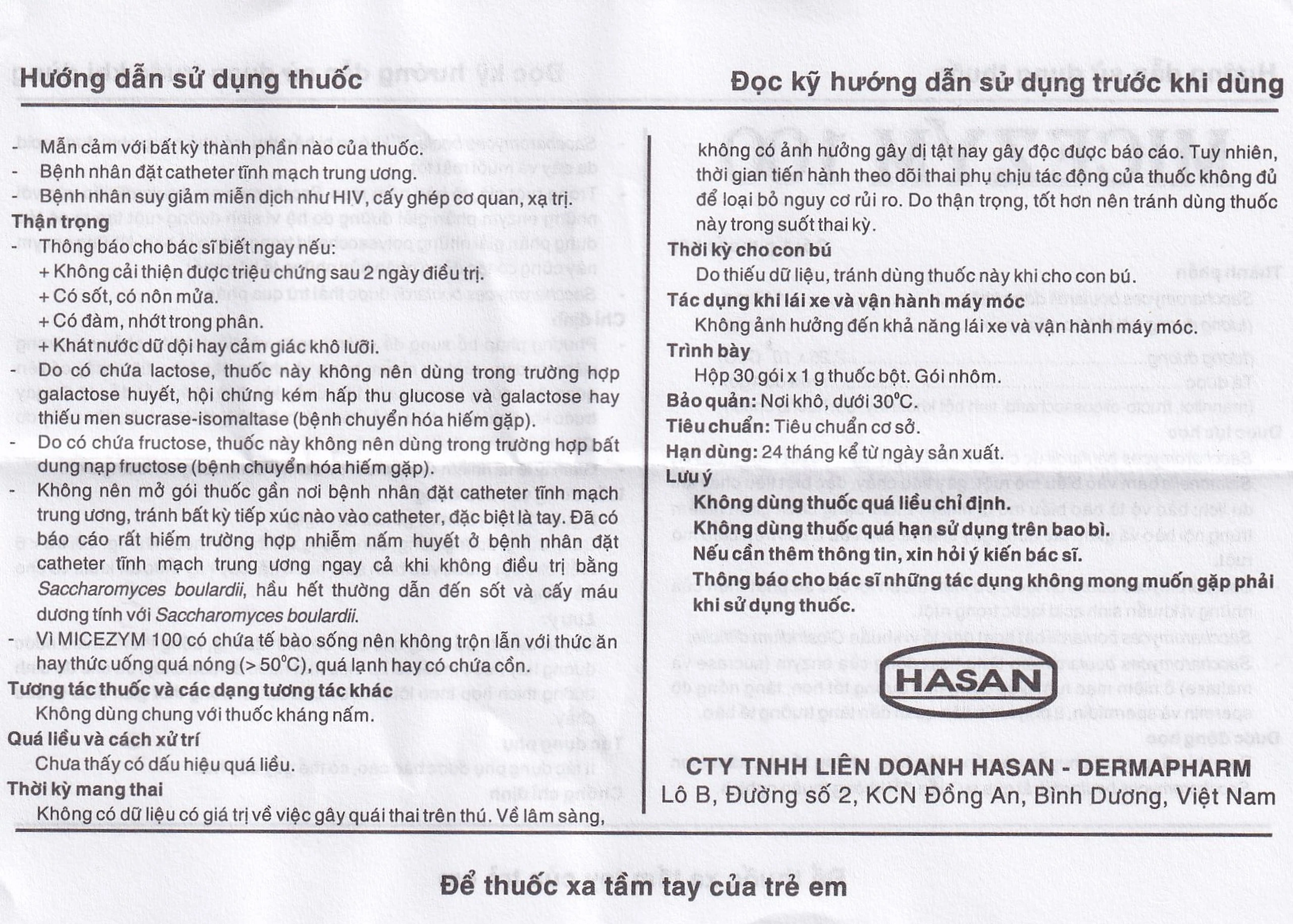 Thuốc bột Micezym 100 Hasan phòng ngừa và điều trị tiêu chảy (30 gói x 1g))