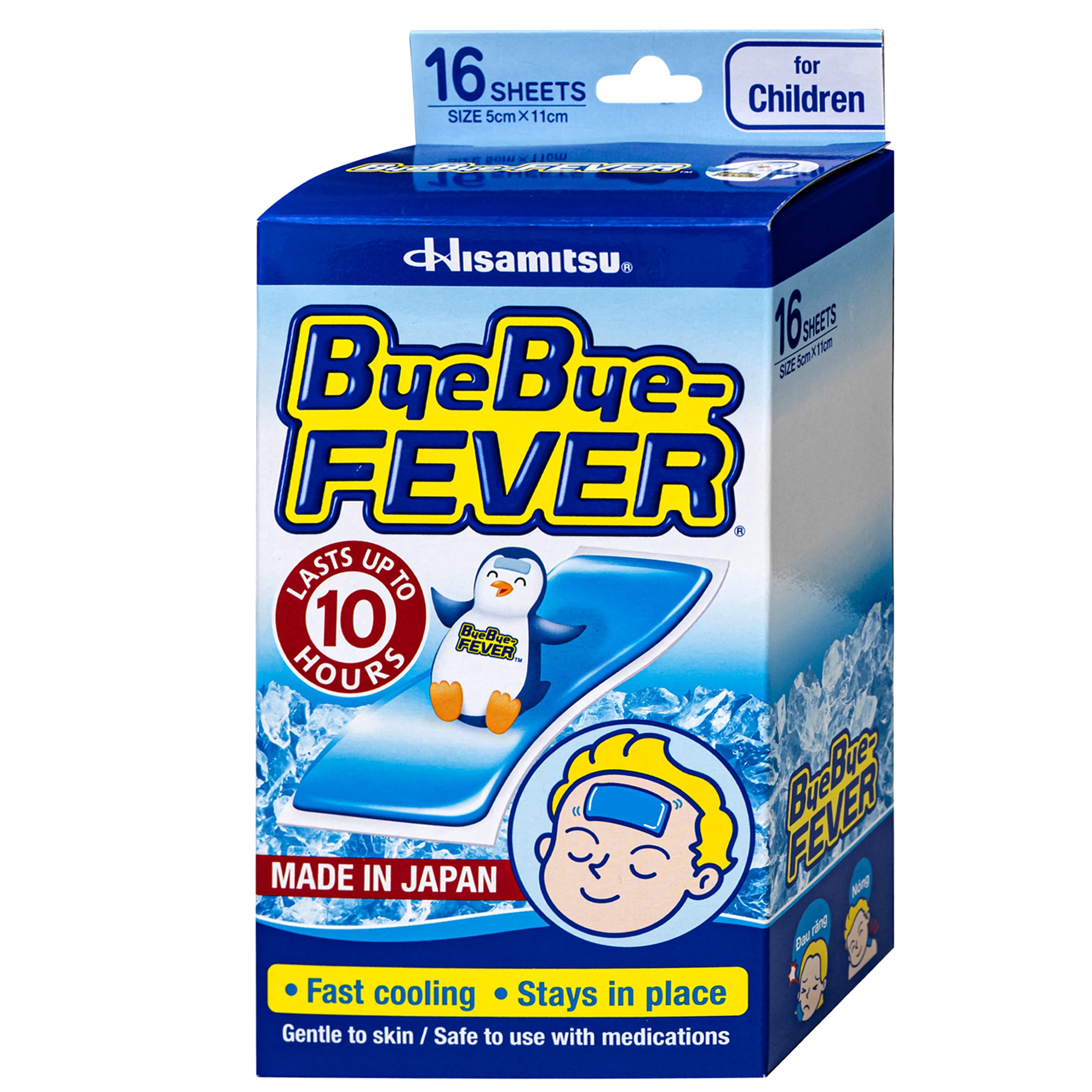 Miếng dán hạ sốt ByeBye Fever For Children Hisamitsu (8 gói x 2 miếng) dùng cho trẻ trên 2 tuổi