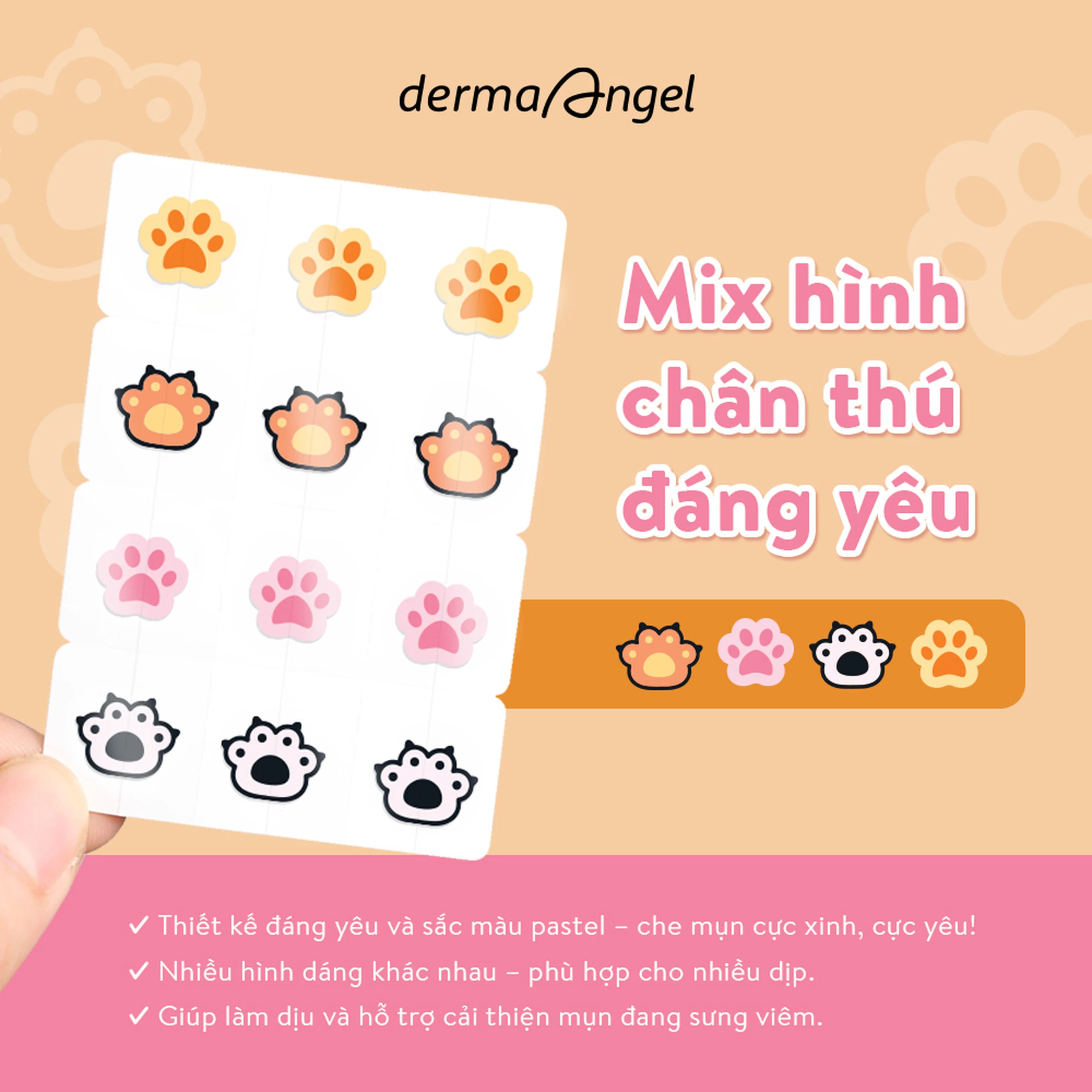 Miếng Dán Mụn Derma Angel Acne Beauty Patch Cute Paws 12+3 Miếng 4