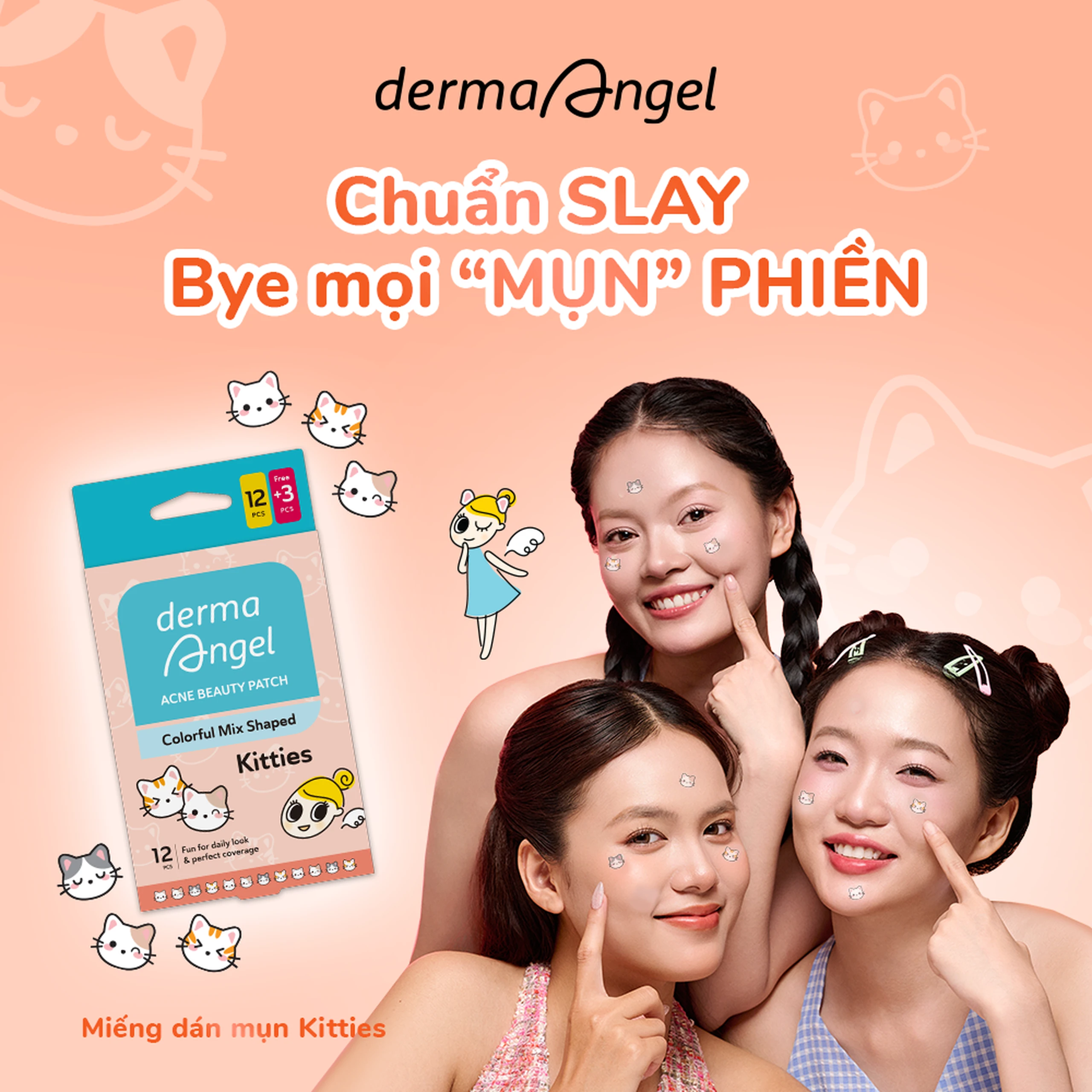 Miếng Dán Mụn Derma Angel Acne Beauty Patch Hình Kitties 12+3 Miếng 6