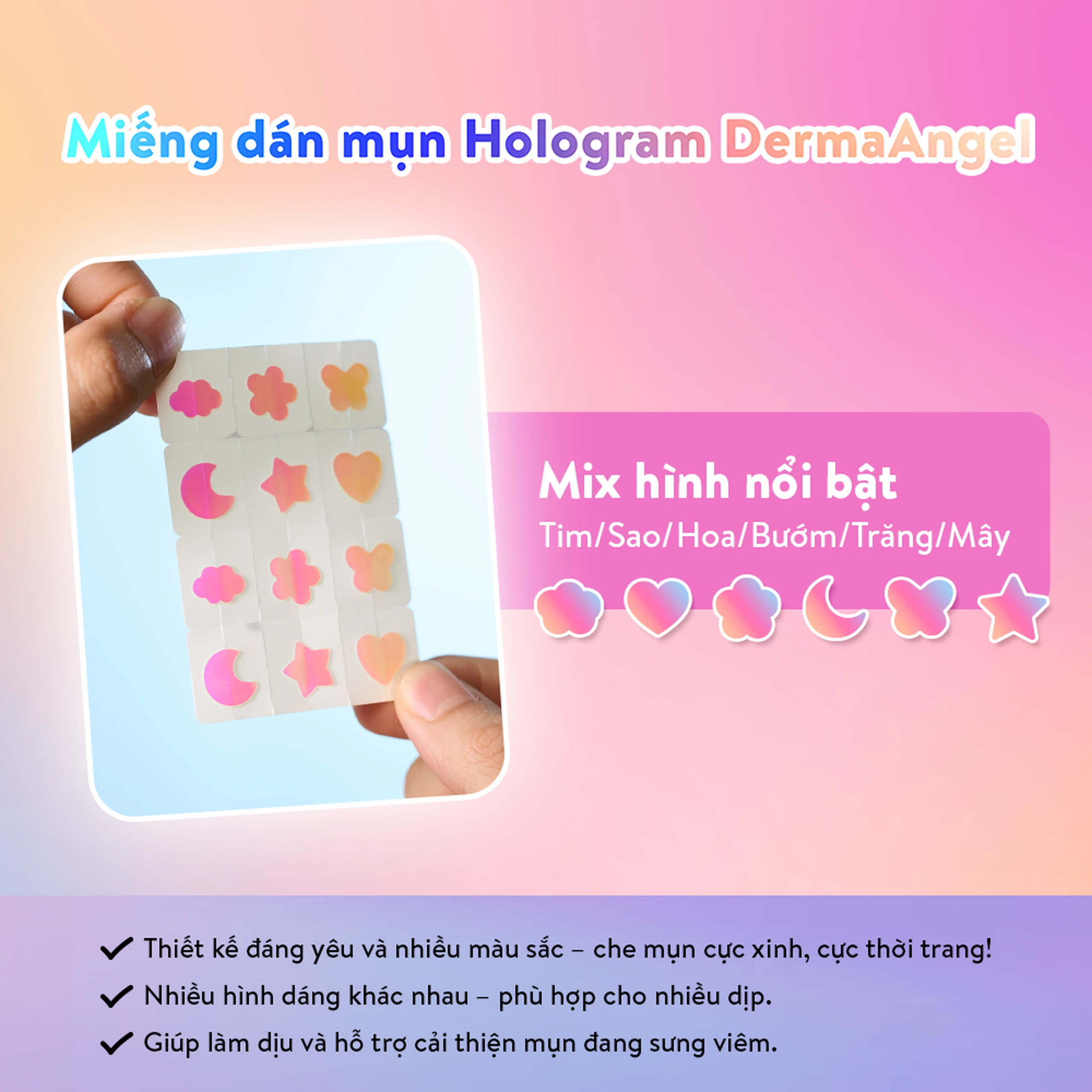 Miếng Dán Mụn Derma Angel Acne Beauty Patch Hologram 12+3 Miếng 4