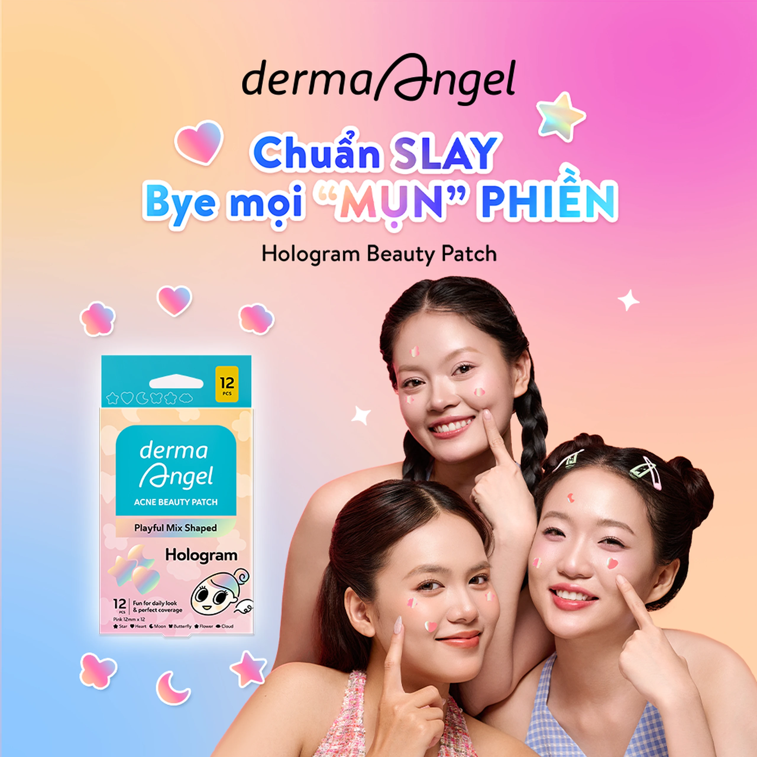 Miếng Dán Mụn Derma Angel Acne Beauty Patch Hologram 12+3 Miếng 2
