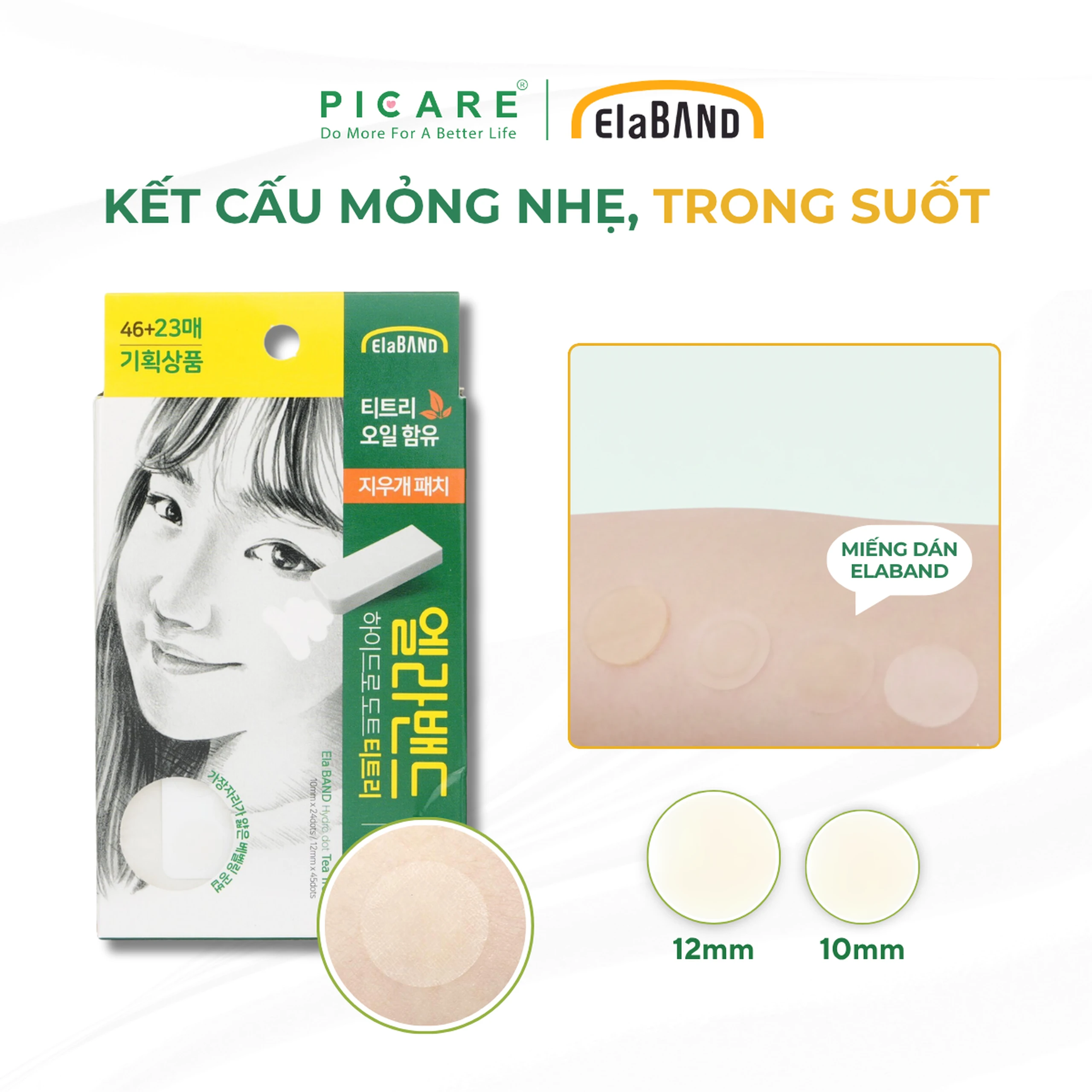 Miếng dán mụn Elaband Hydrodot Teatree (23 miếng) hút dịch mụn, giảm sưng viêm 8