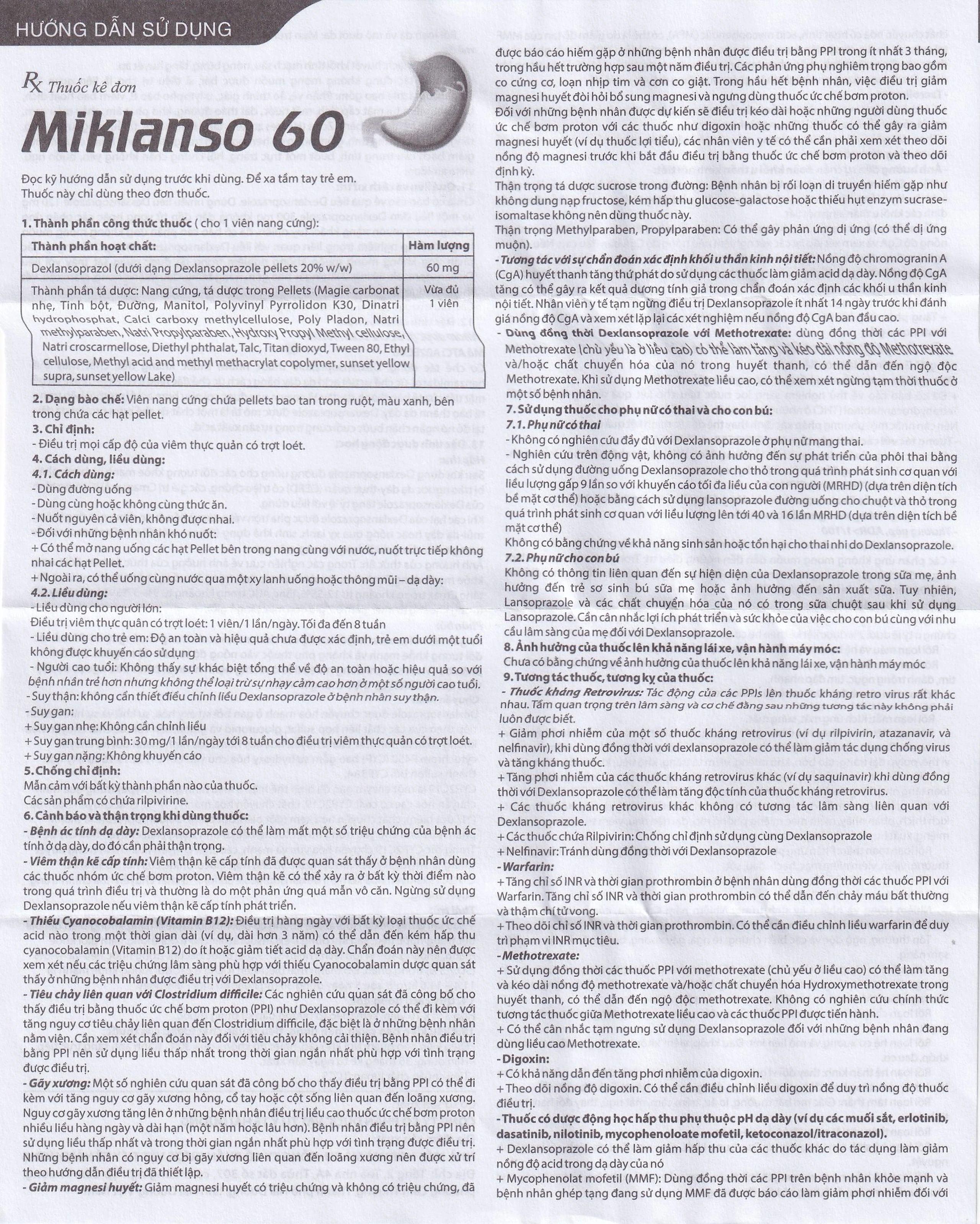 Thuốc Miklanso 60mg Hdpharma điều trị viêm thực quản có trợt loét (3 vỉ x 10 viên)