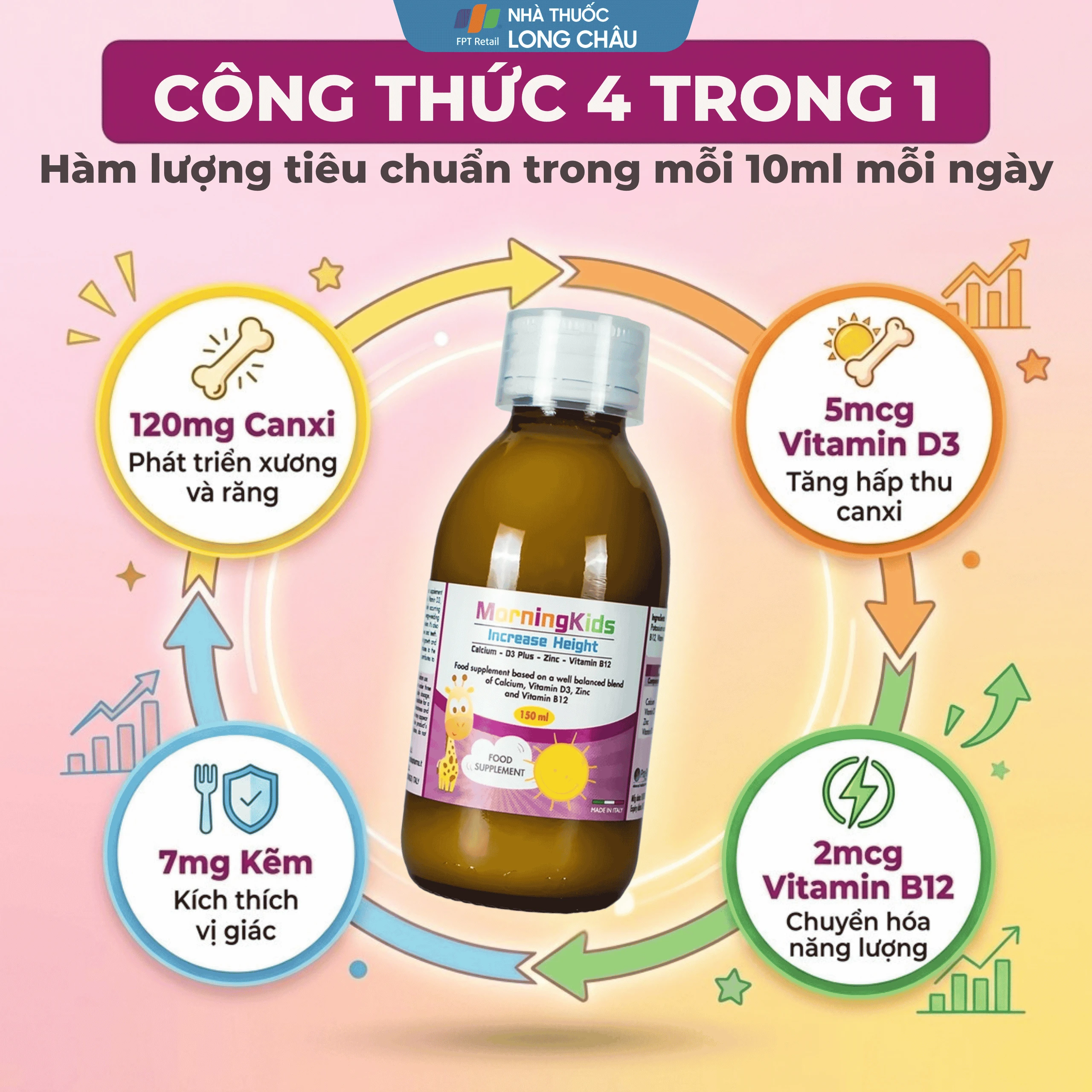 Siro bổ sung vitamin tăng chiều cao cho trẻ MorningKids Increase Height (150ml) 3