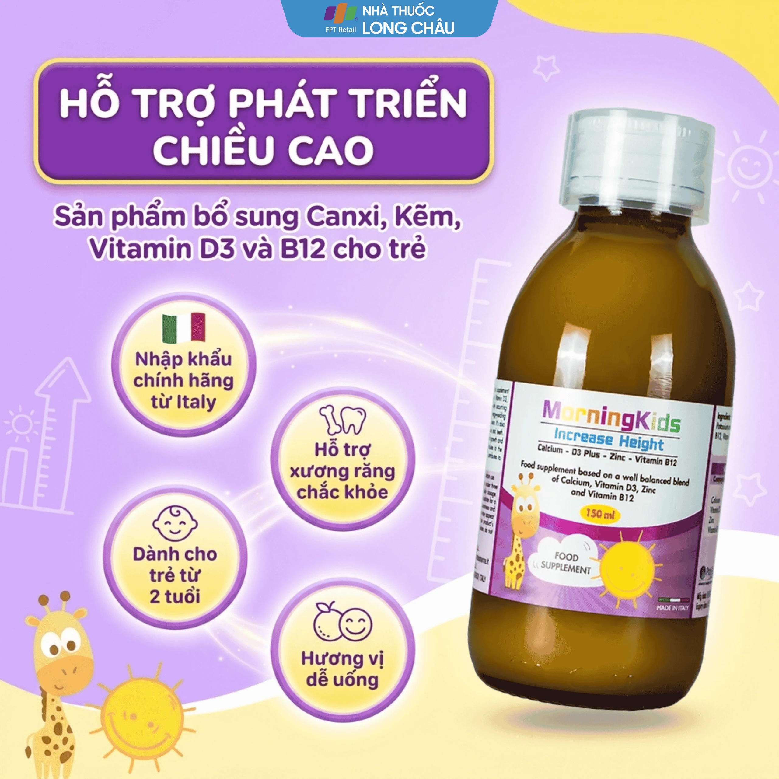 Siro bổ sung vitamin tăng chiều cao cho trẻ MorningKids Increase Height (150ml) 2