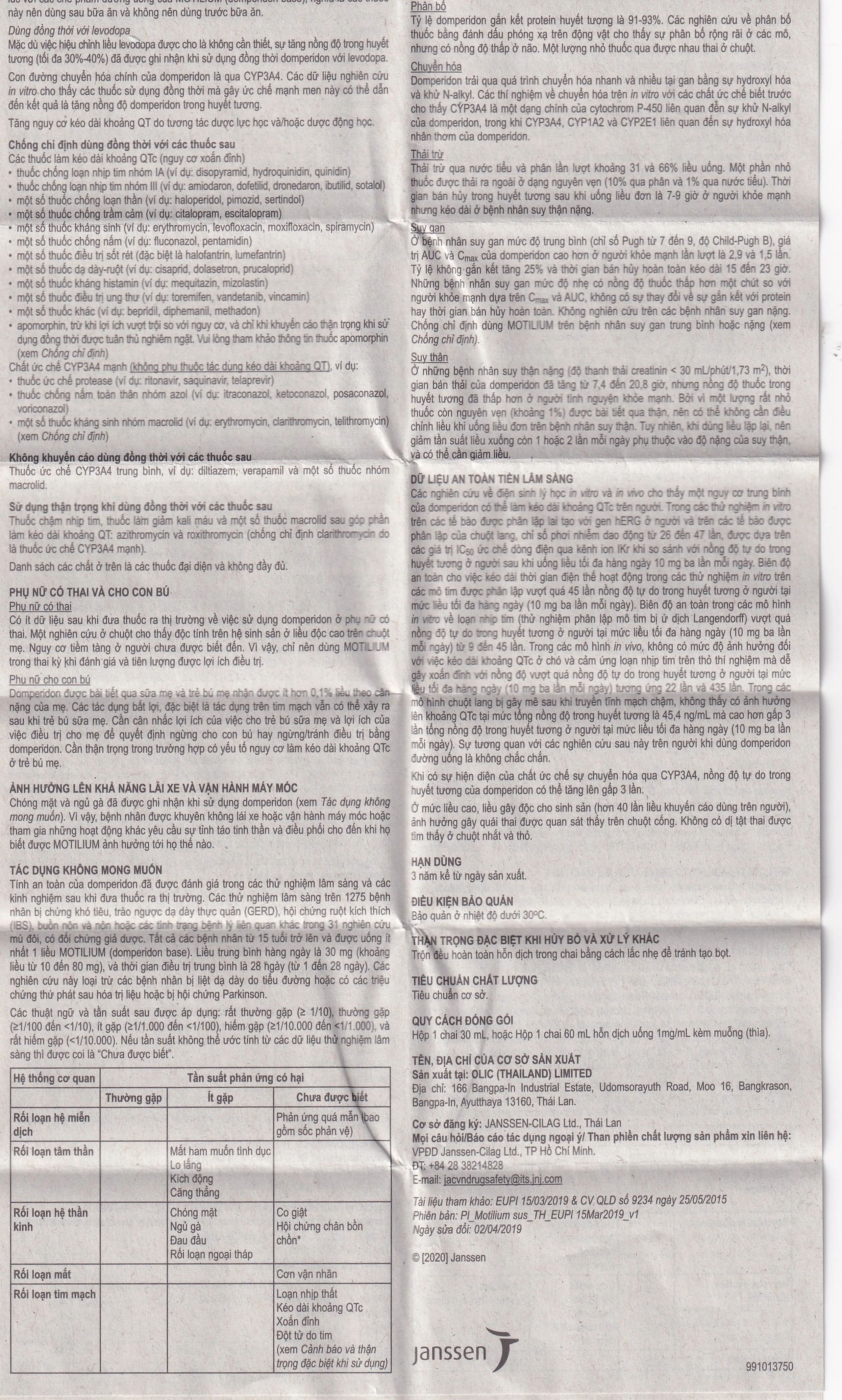 Hỗn dịch uống Motilium Janssen điều trị triệu chứng nôn và buồn nôn (60ml)