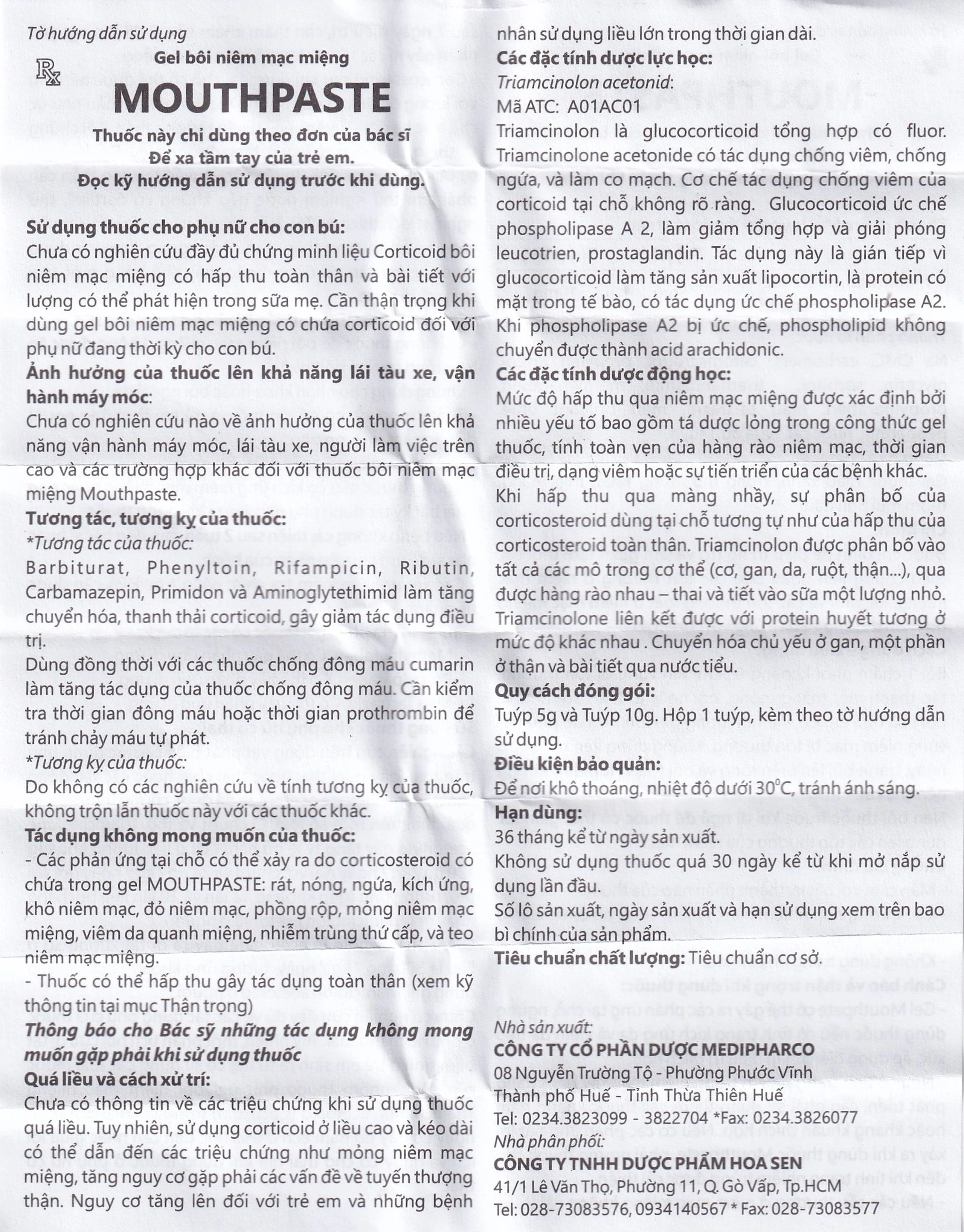 Gel bôi niêm mạc miệng Mouthpaste Medipharco giảm viêm, tổn thương (5g)