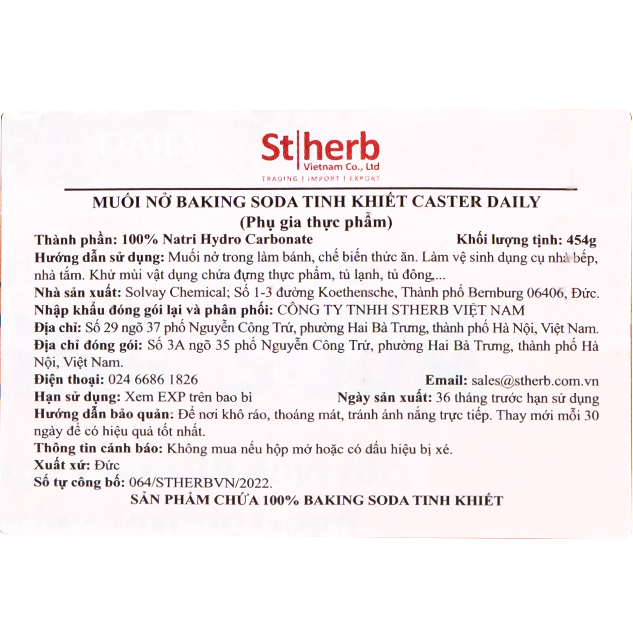 Muối nở baking soda tinh khiết Caster daily (454g) 4