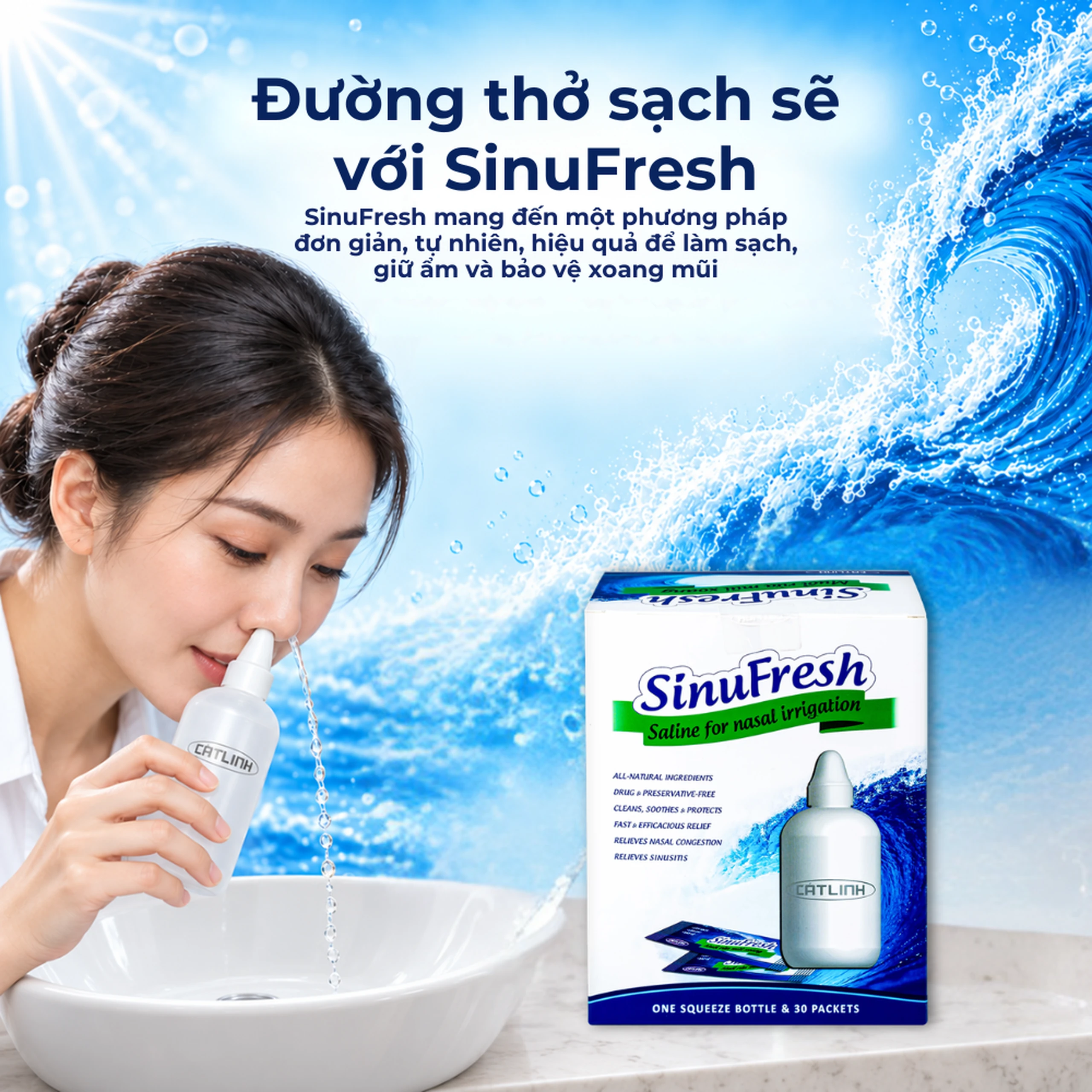 Muối rửa mũi xoang Sinufresh Cát Linh (30 gói và 1 chai 180ml) giúp làm sạch, giảm ngạt mũi, sổ mũi 2