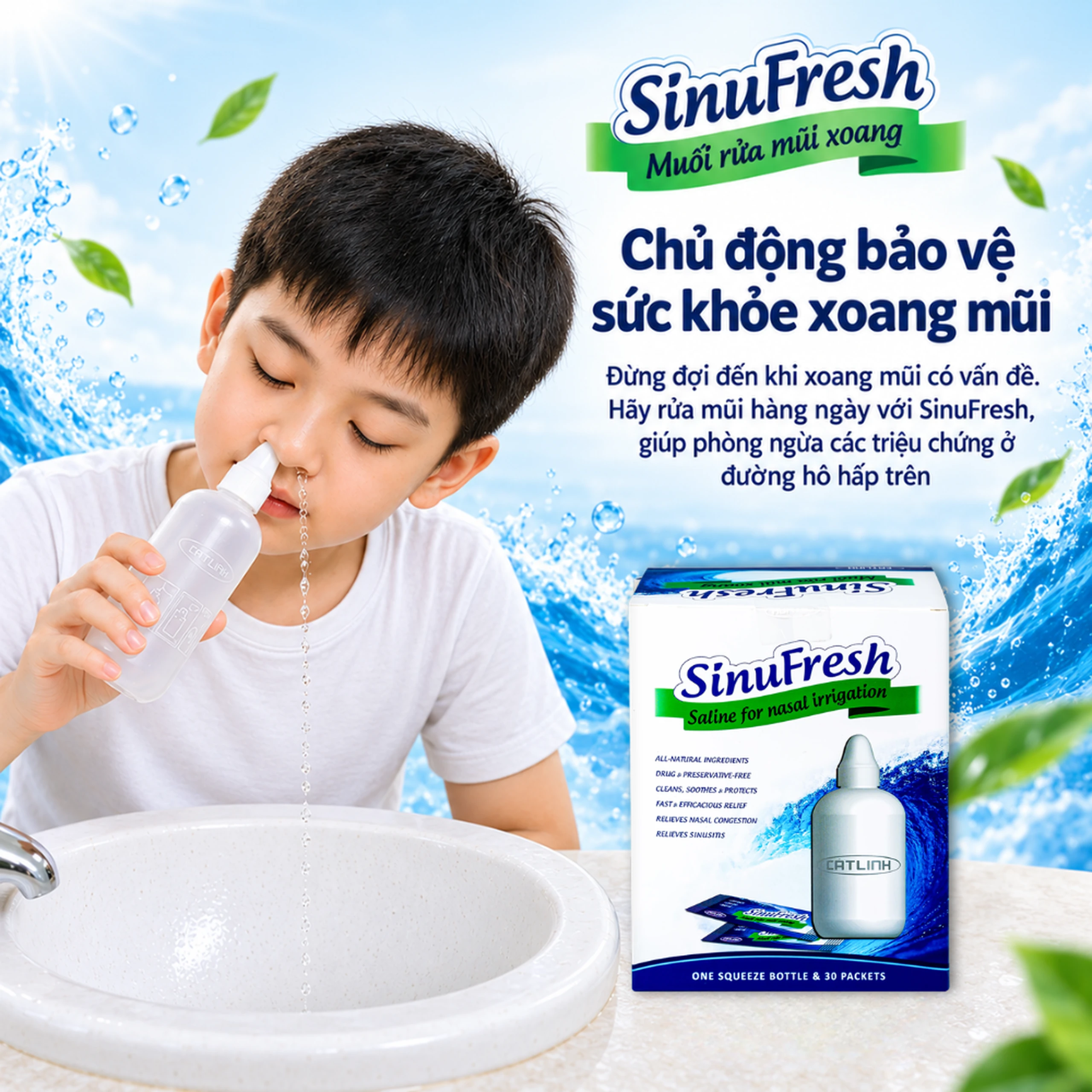 Muối rửa mũi xoang Sinufresh Cát Linh (30 gói và 1 chai 180ml) giúp làm sạch, giảm ngạt mũi, sổ mũi 8