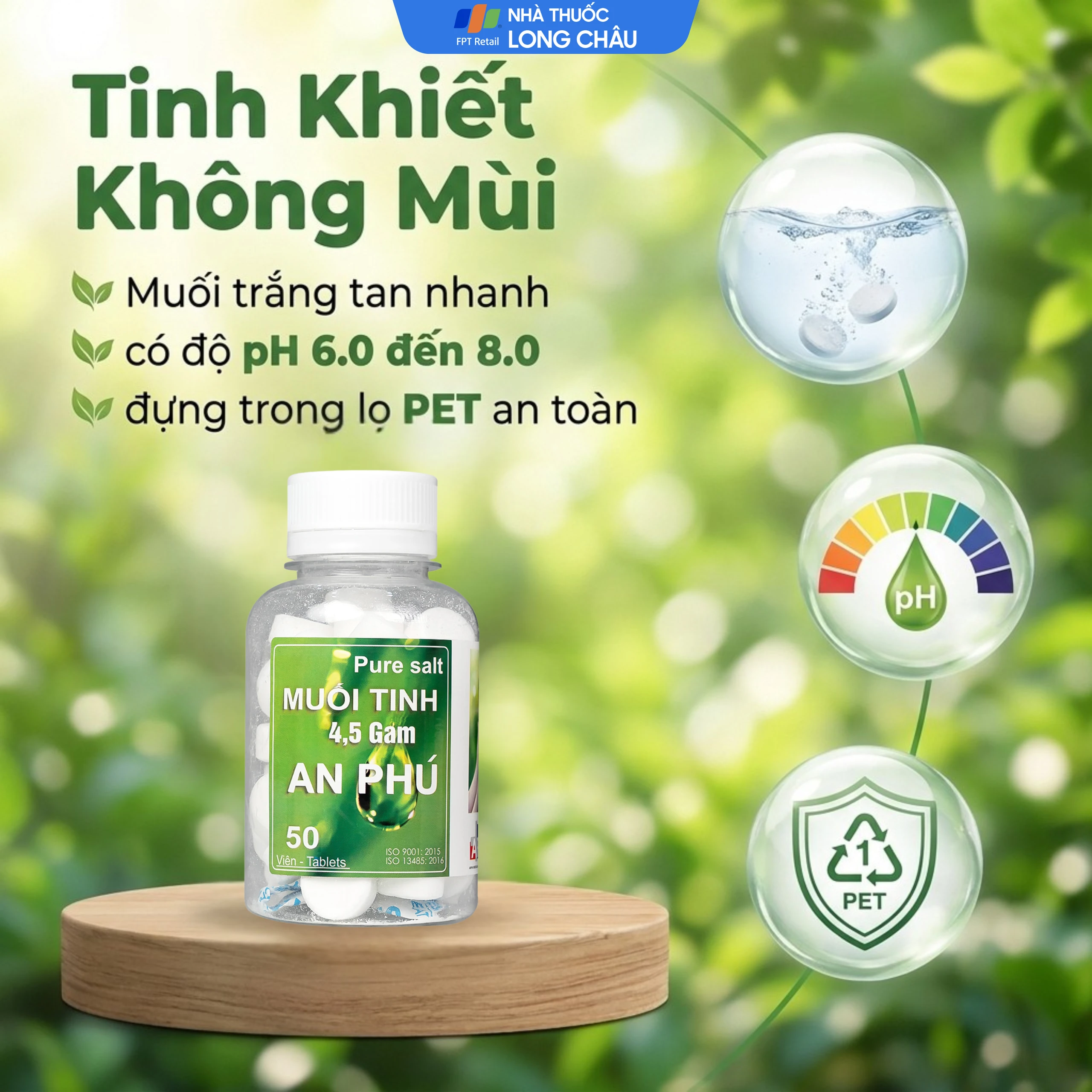 Muối tinh 4.5 gam An Phú (50 viên) nước muối sinh lý gia đình tự pha dùng rửa mũi 6