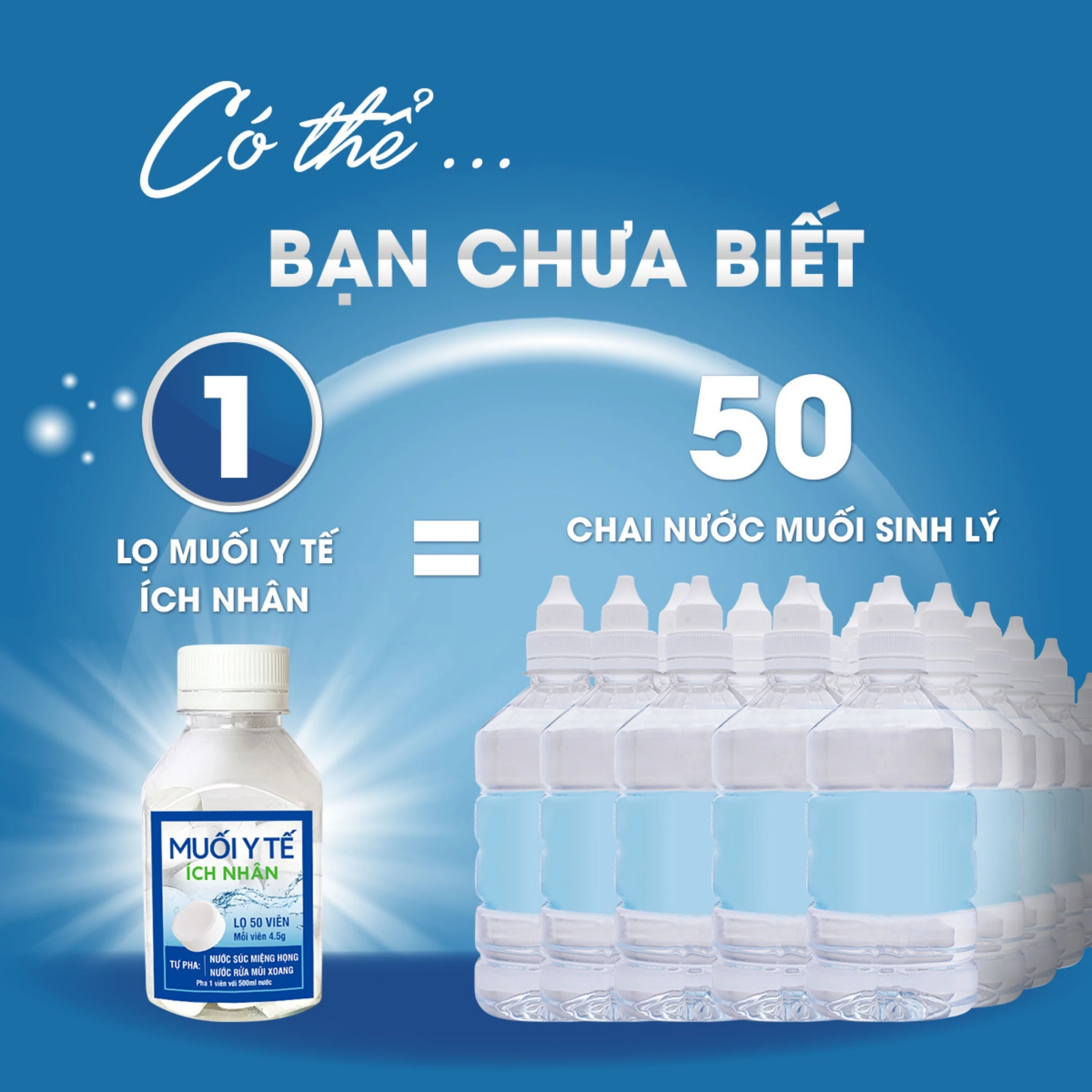 Muối y tế Ích Nhân (50 viên x 4.5g) dùng pha nước súc miệng, họng, rửa mũi