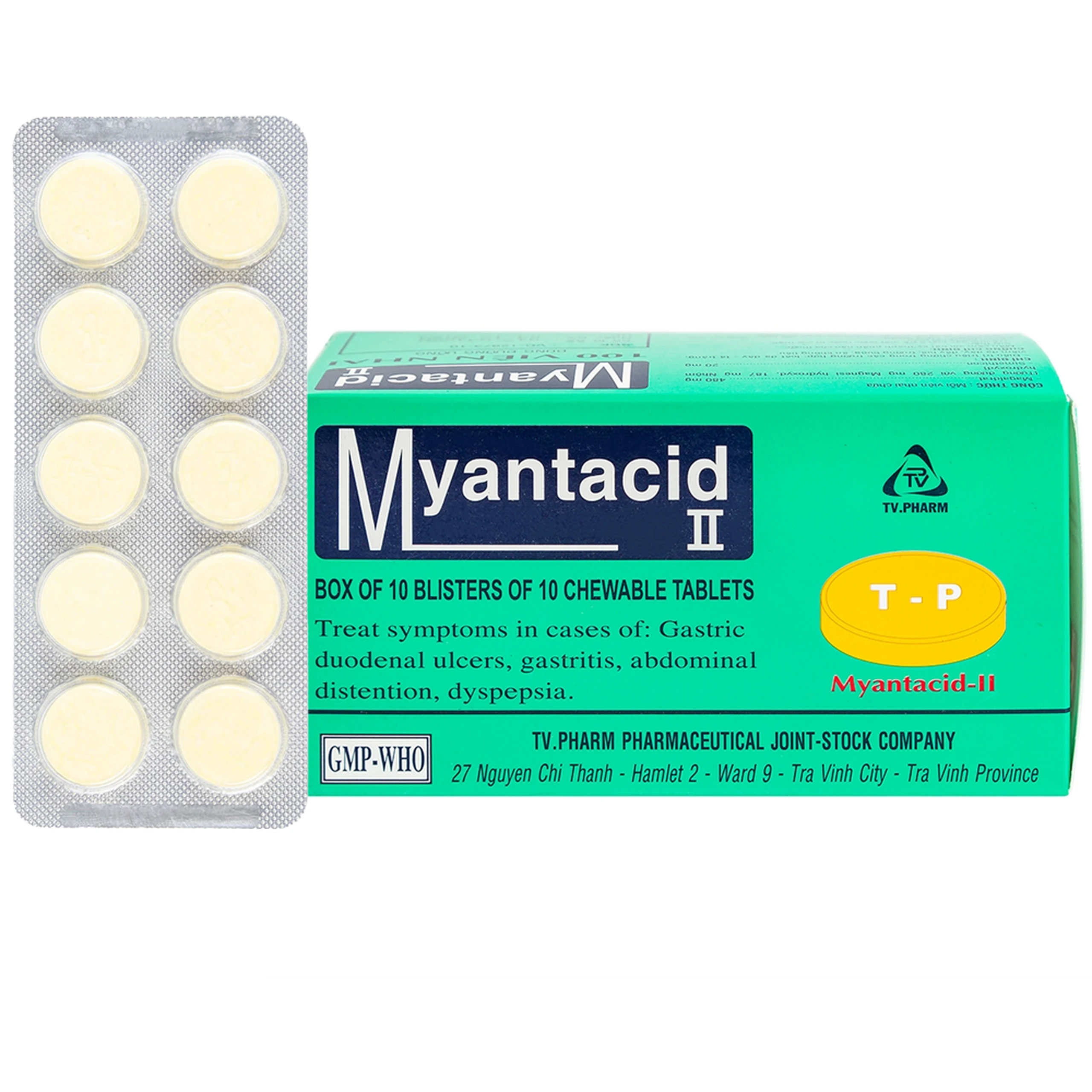 Viên nhai Myantacid-II TV.Pharm điều trị loét dạ dày - tá tràng, viêm dạ dày (10 vỉ x 10 viên) 1