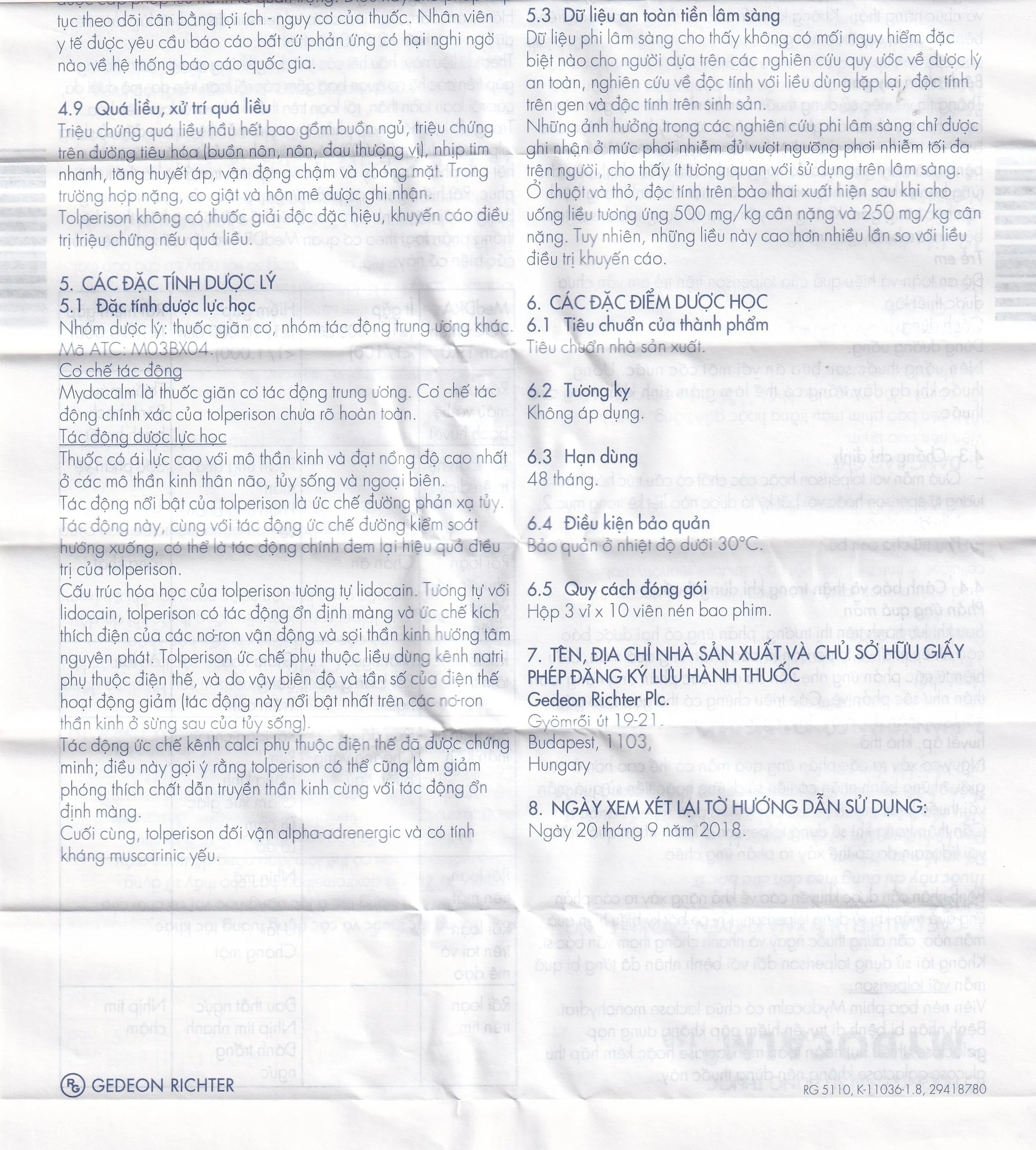 Viên nén Mydocalm 150 Gedeon điều trị sự tăng trương lực cơ xương (3 vỉ x 10 viên)