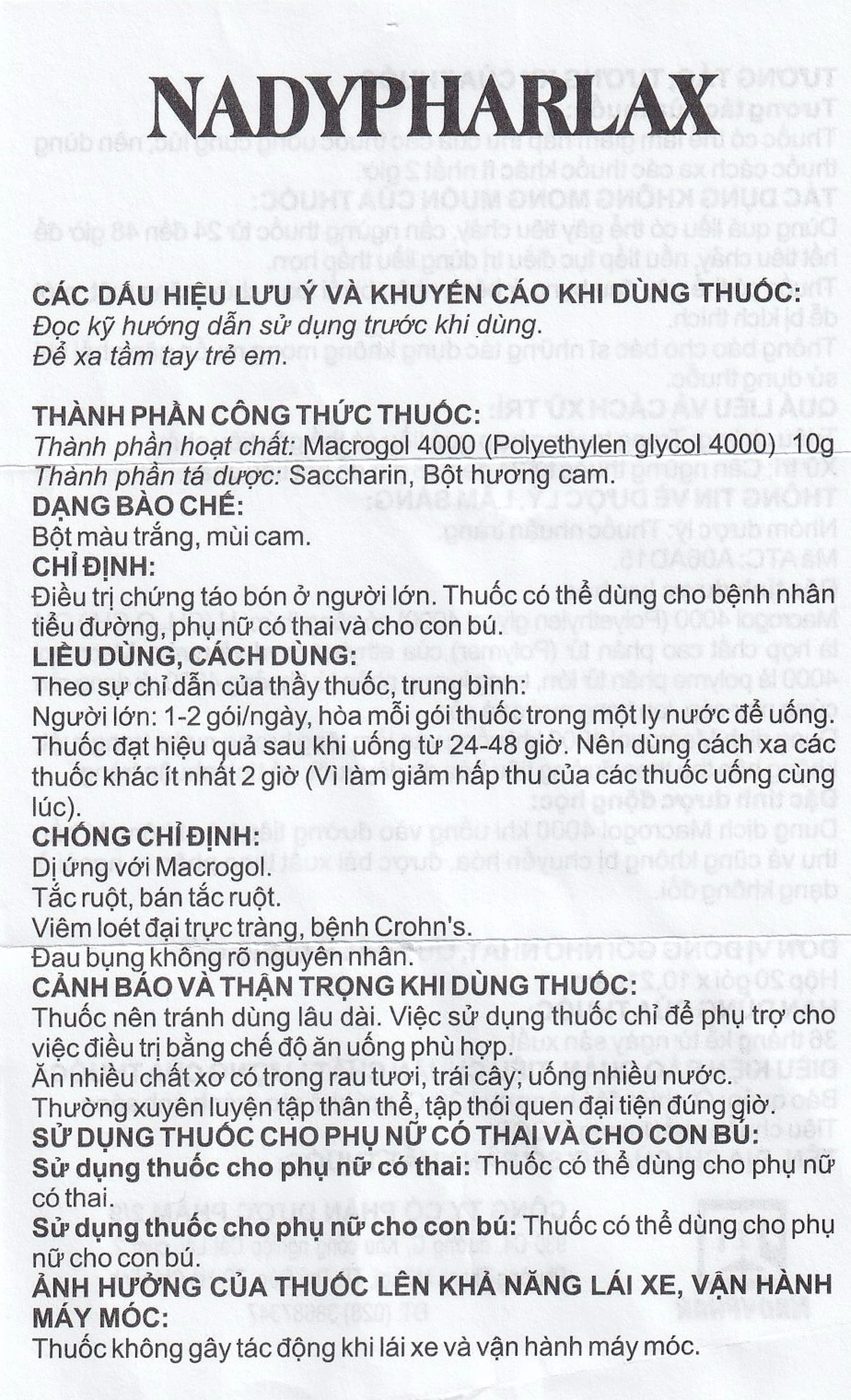 Thuốc NadypharLax 10g Nadyphar điều trị chứng táo bón ở người lớn (Hộp 20 gói)