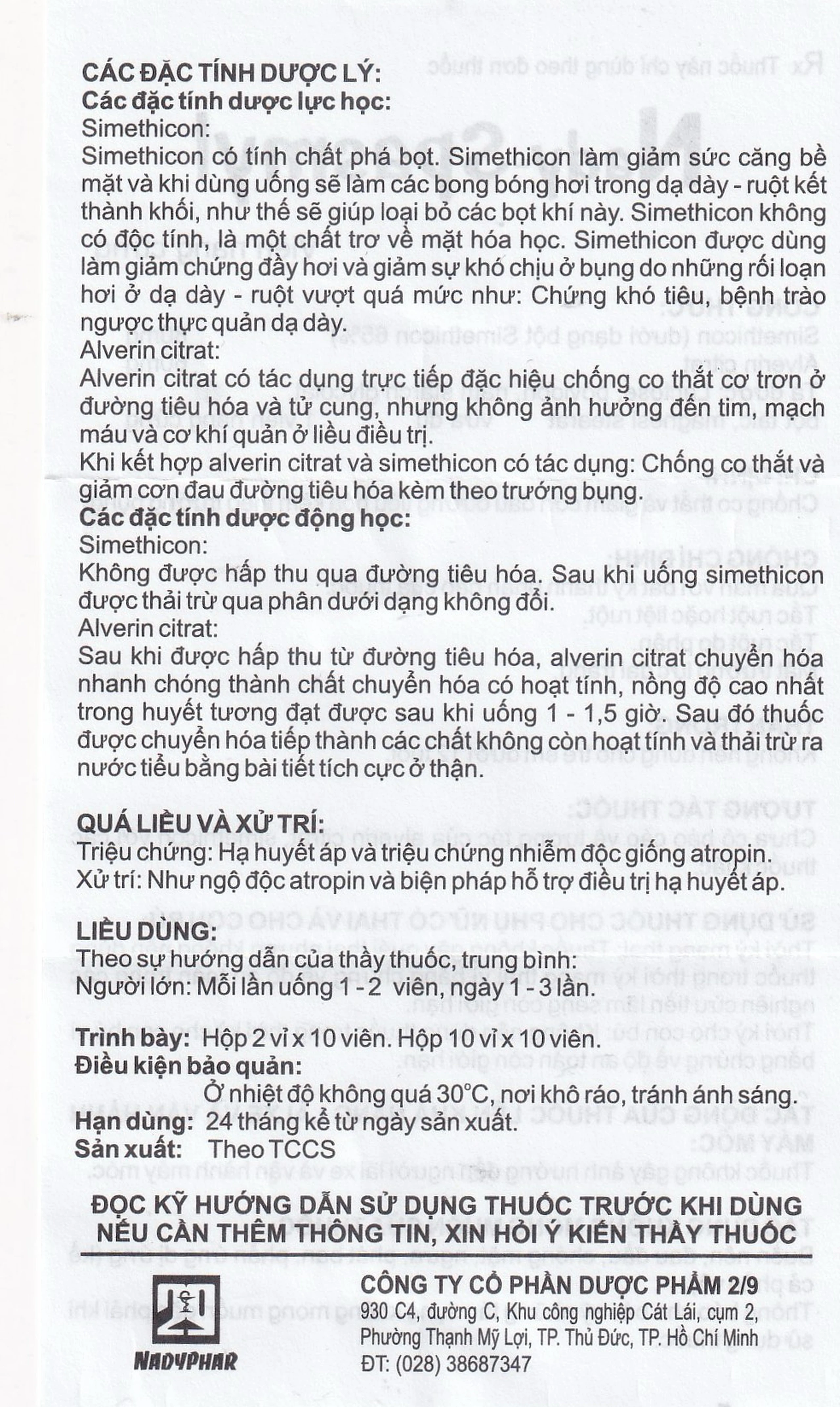 Thuốc Nady-Spasmyl chống co thắt, giảm các cơn đau đường ruột, dạ dày ( 10 vỉ 10 viên )