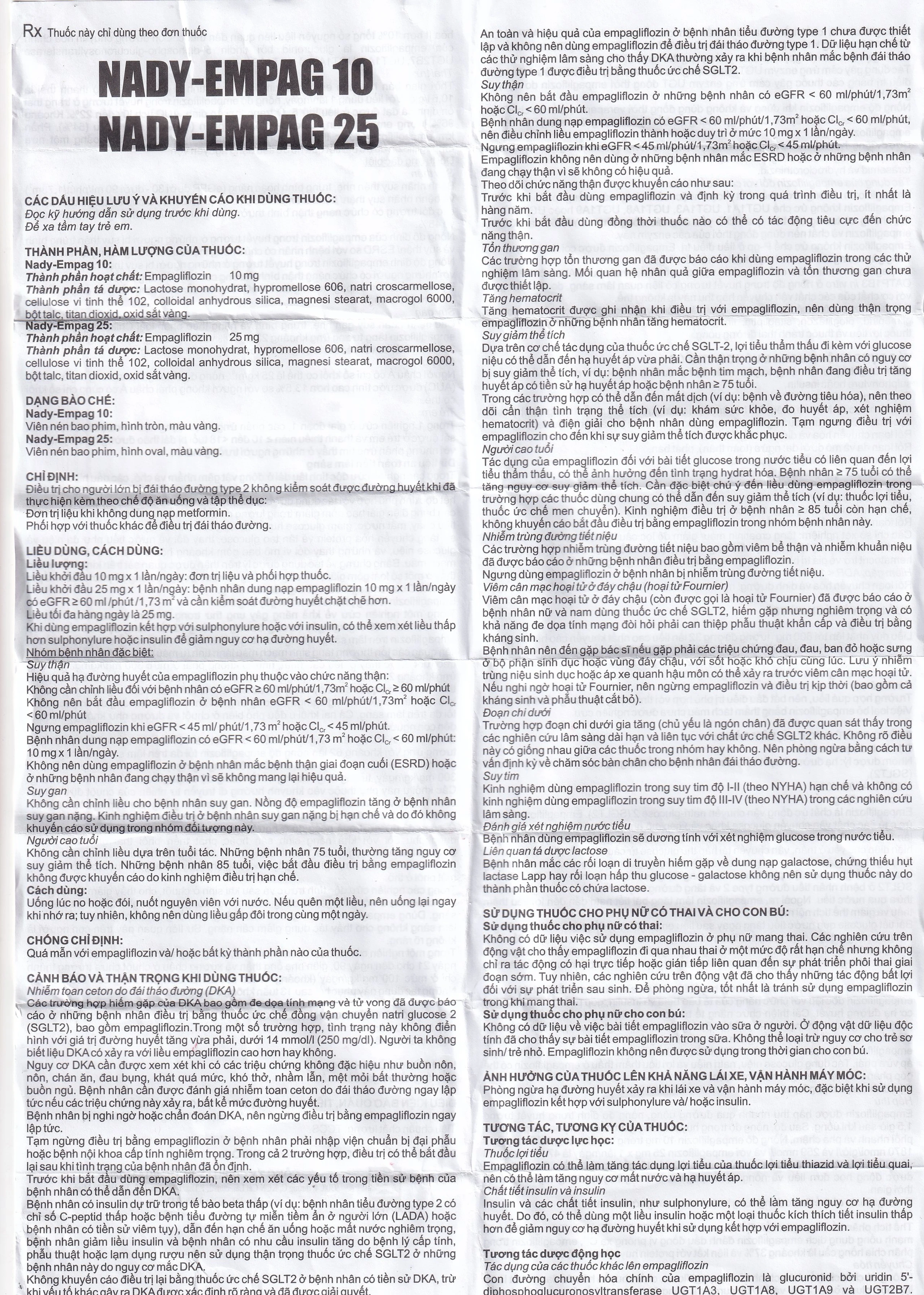 Thuốc Nady-Empag 10 Nadyphar điều trị đái tháo đường típ 2 (3 vỉ x 10 viên)
