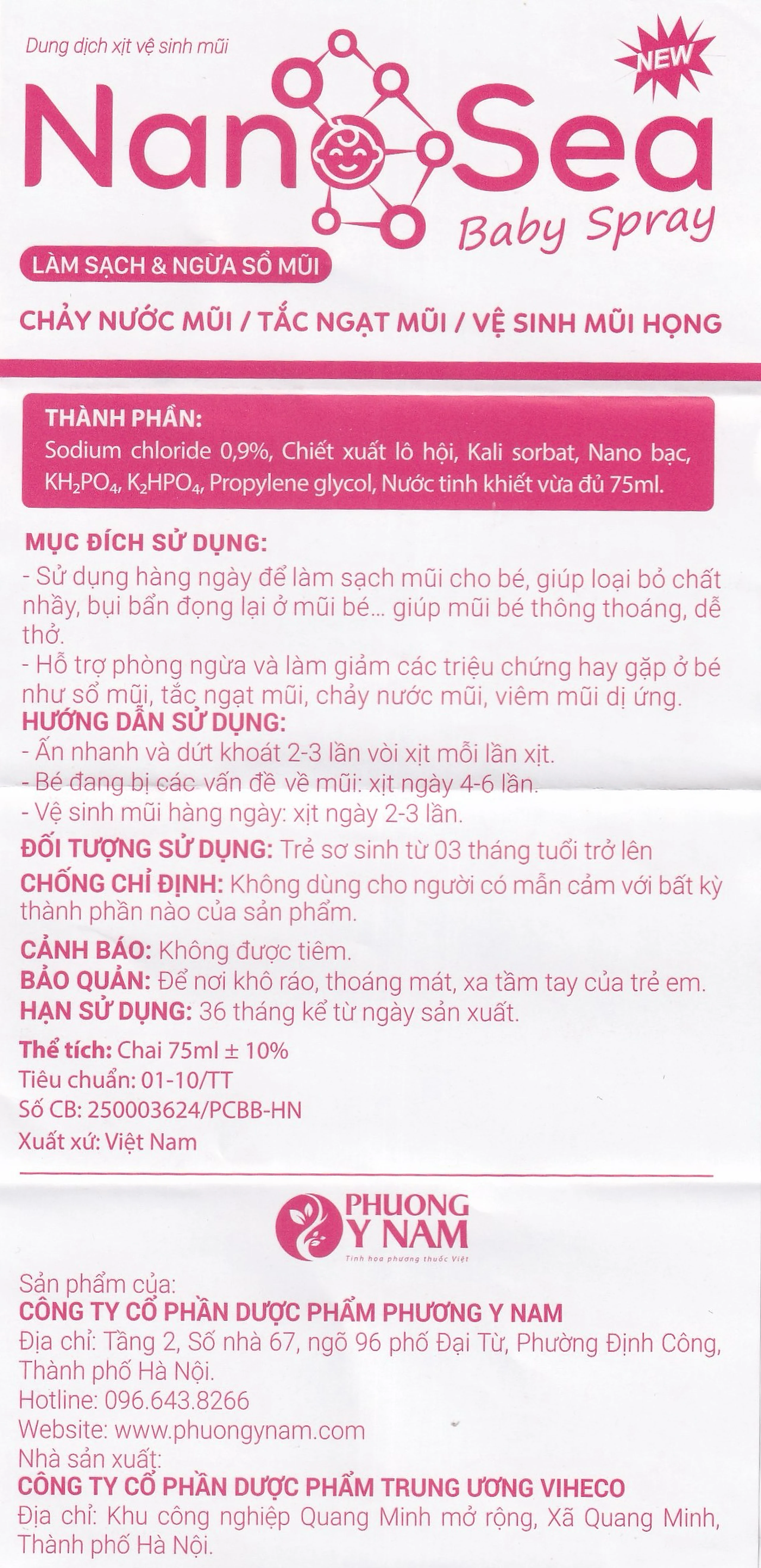 Xịt mũi muối biển Nano Sea Baby Spray trẻ em 75ml giúp làm sạch, ngừa sổ mũi