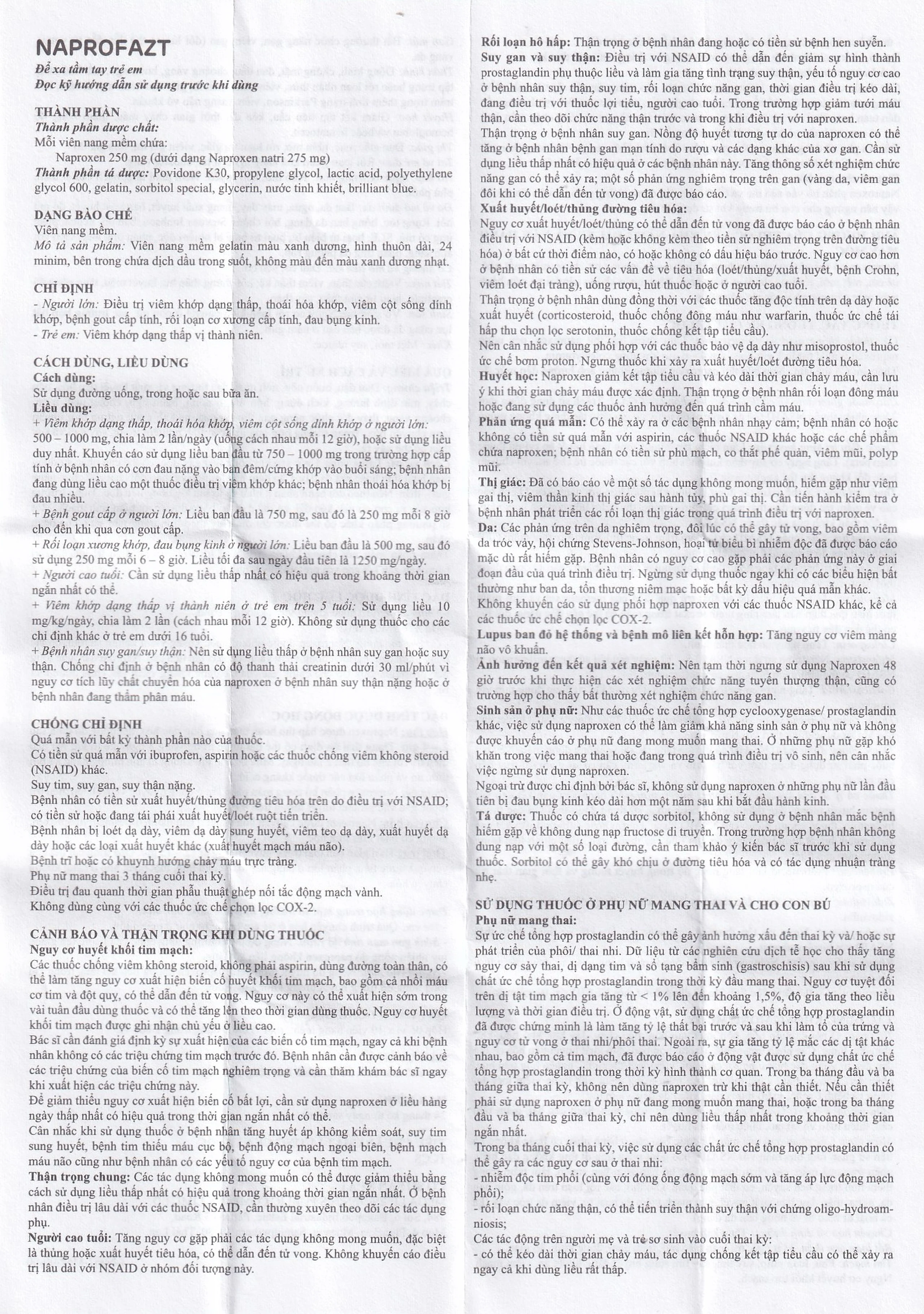 Thuốc Naprofazt 250mg Chống viêm không steroid (5 vỉ x 10 viên)