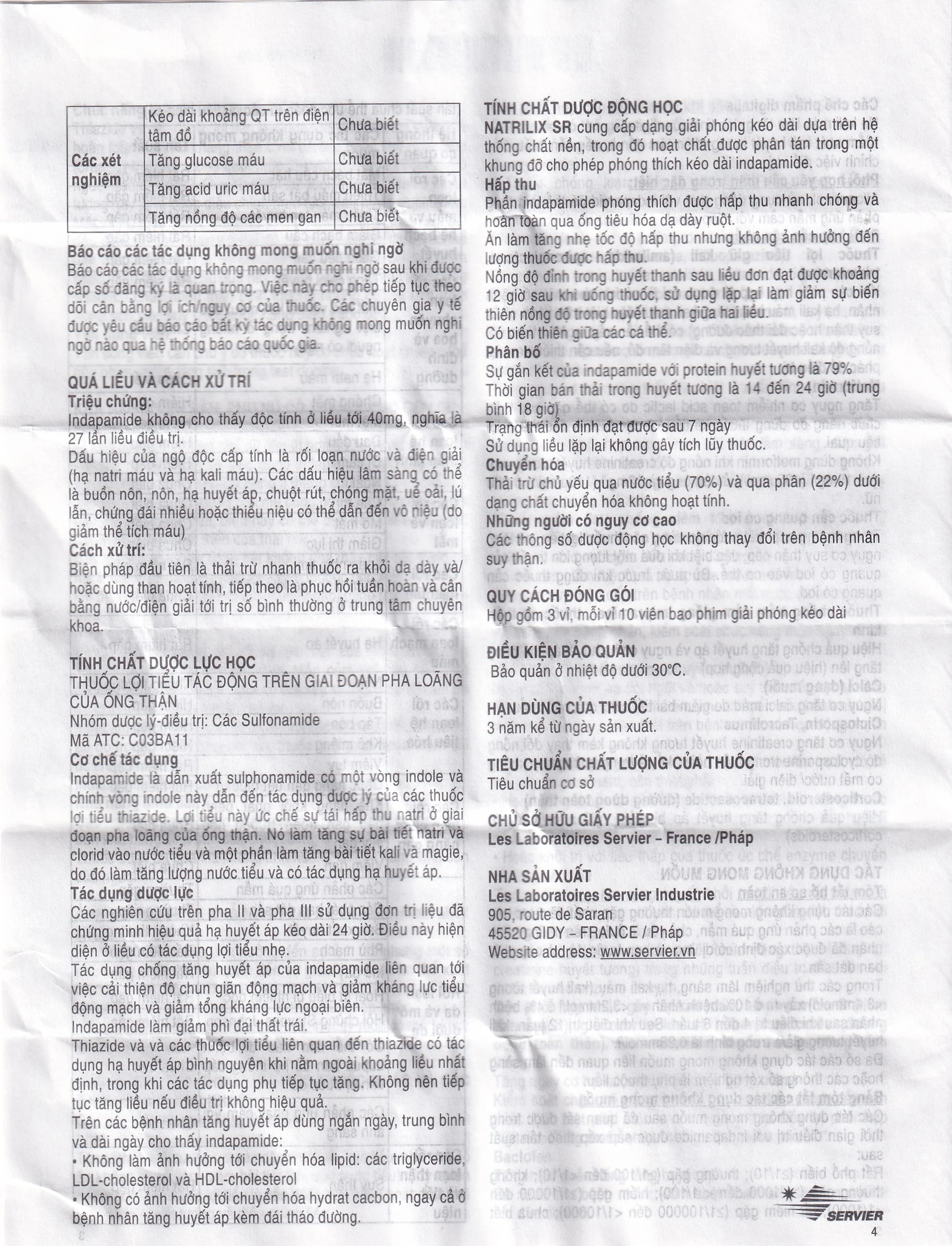 Viên nén Natrilix SR Servier điều trị tăng huyết áp nguyên phát (3 vỉ x 10 viên)
