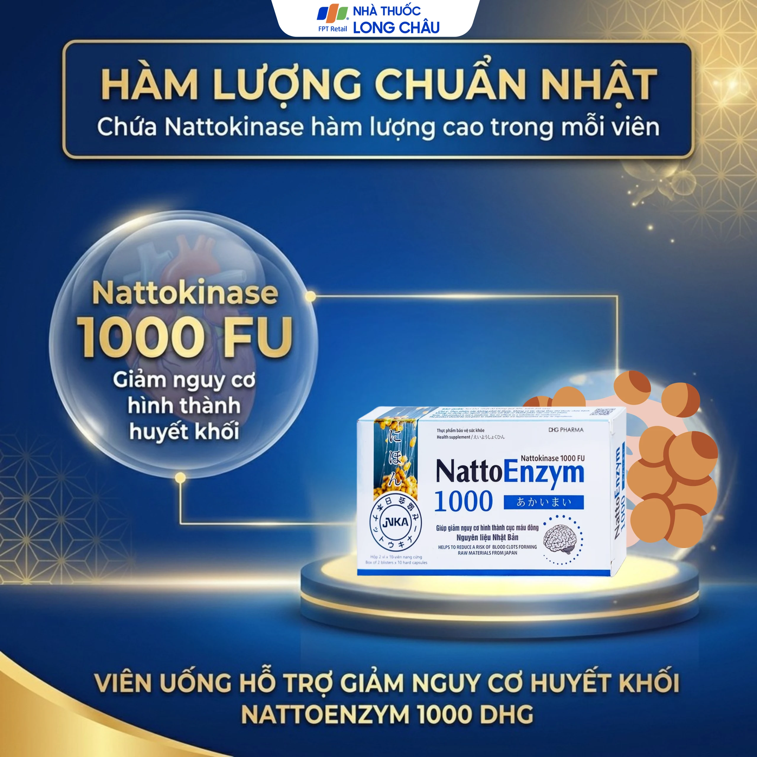 Viên hỗ trợ giảm nguy cơ huyết khối NattoEnzym 1000 DHG (2 vỉ x 10 viên) 3