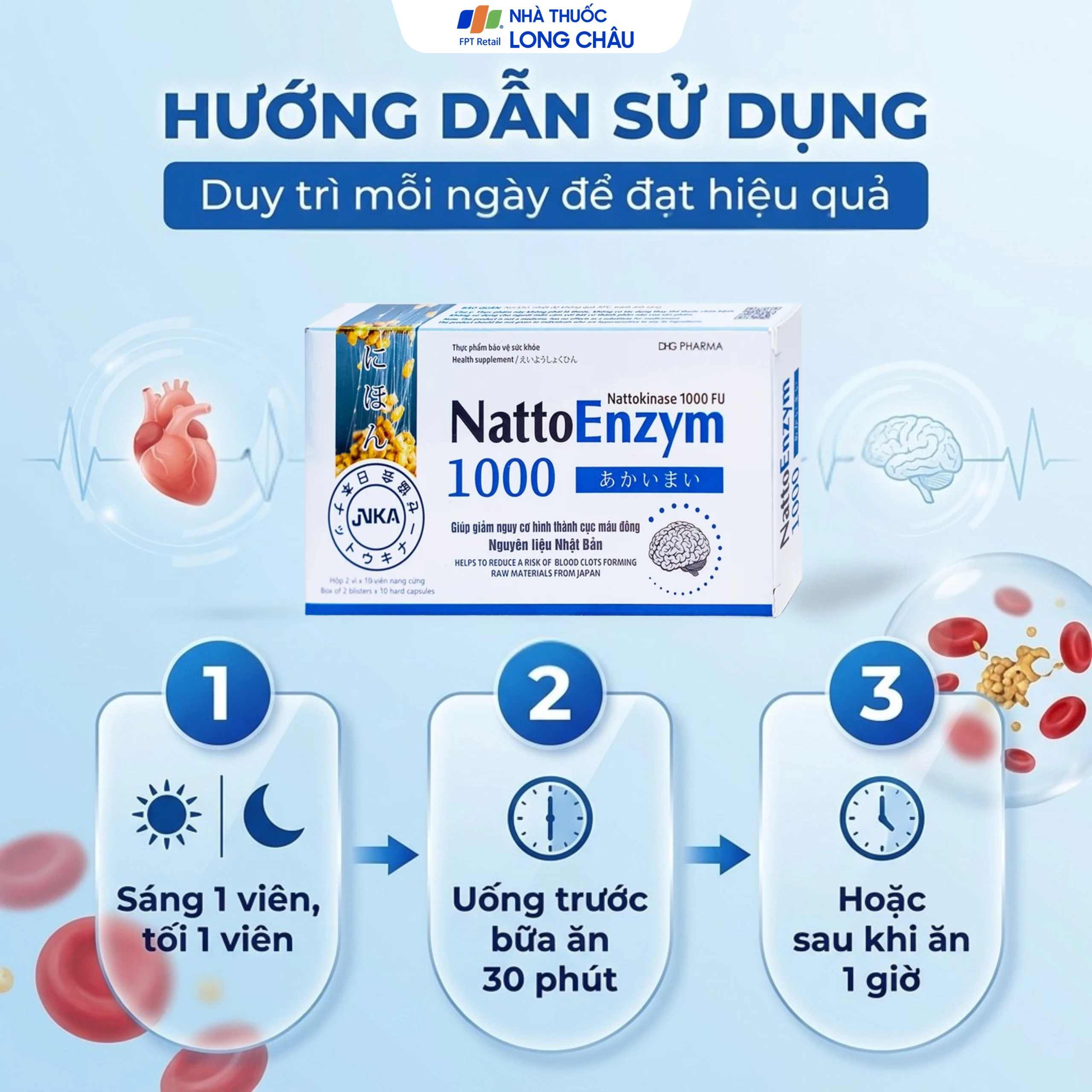 Viên hỗ trợ giảm nguy cơ huyết khối NattoEnzym 1000 DHG (2 vỉ x 10 viên) 4