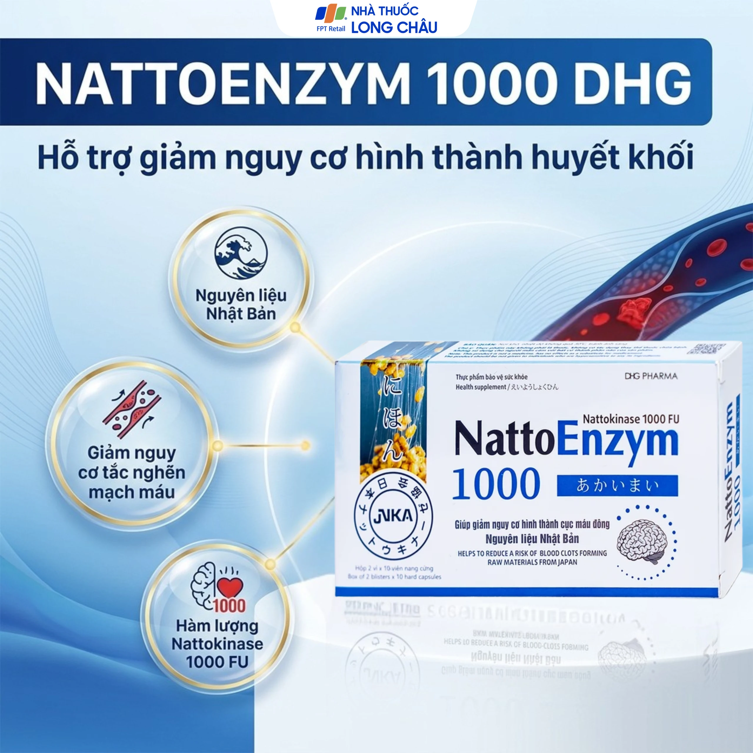 Viên hỗ trợ giảm nguy cơ huyết khối NattoEnzym 1000 DHG (2 vỉ x 10 viên) 2