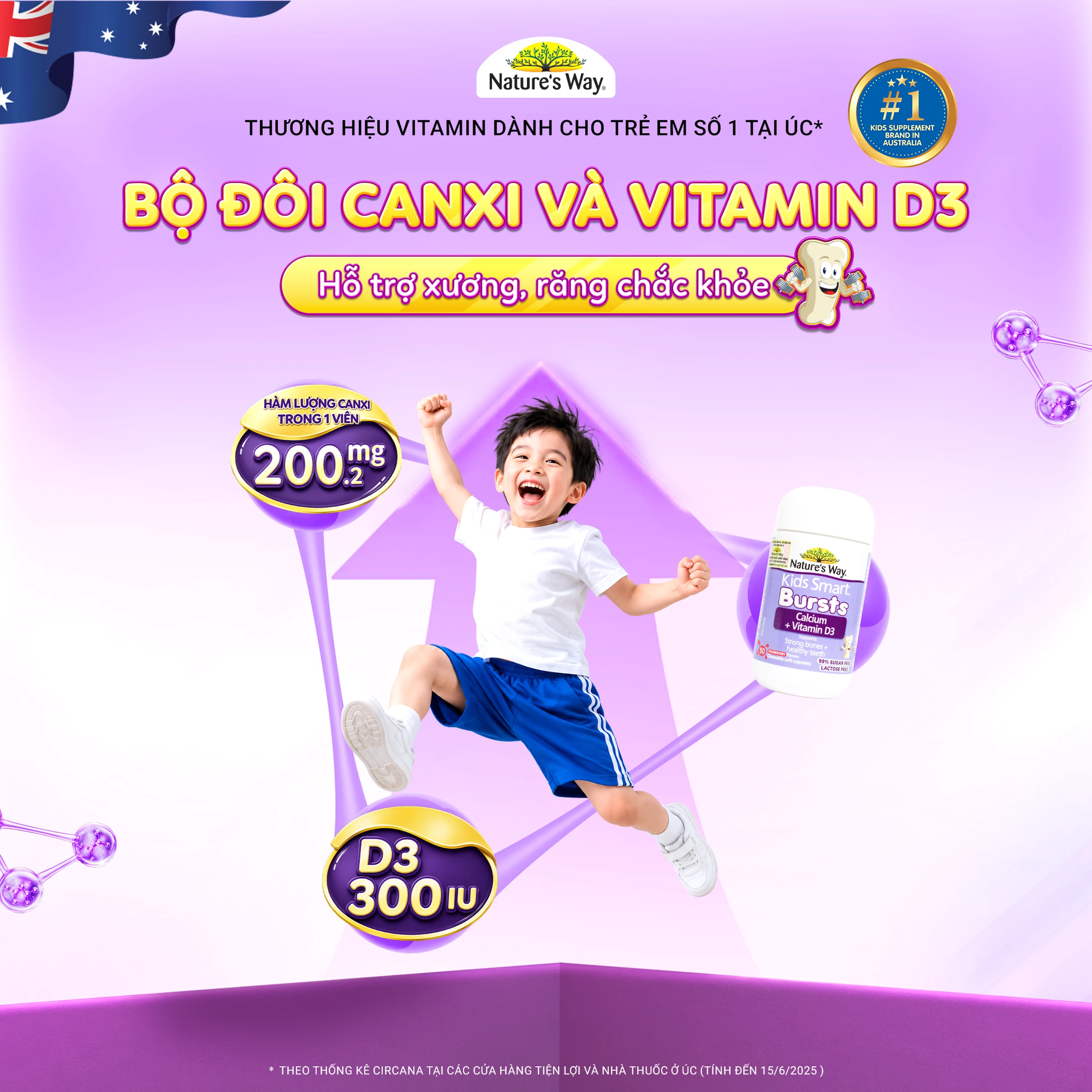 Viên uống bổ sung canxi và vitamin D3 giúp xương và răng chắc khỏe Nature's Way Kids Smart Bursts Calcium + Vitamin D3 (Hộp 50 viên) 4